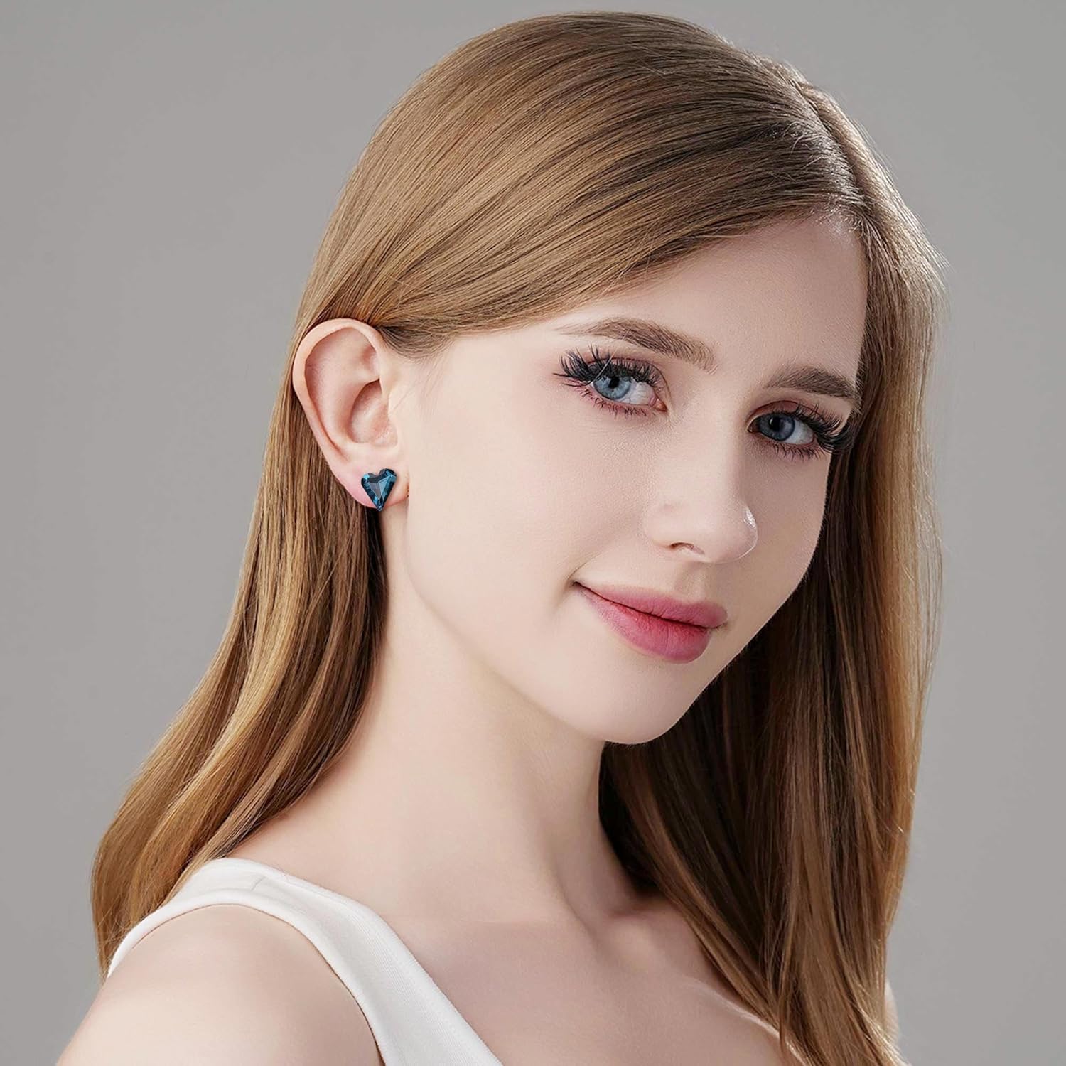 Fashion Austrian Crystal Heart Stud Earrings for Women 14K Gold Plated Hypoallergenic Formal Jewelry Gift - Image 3