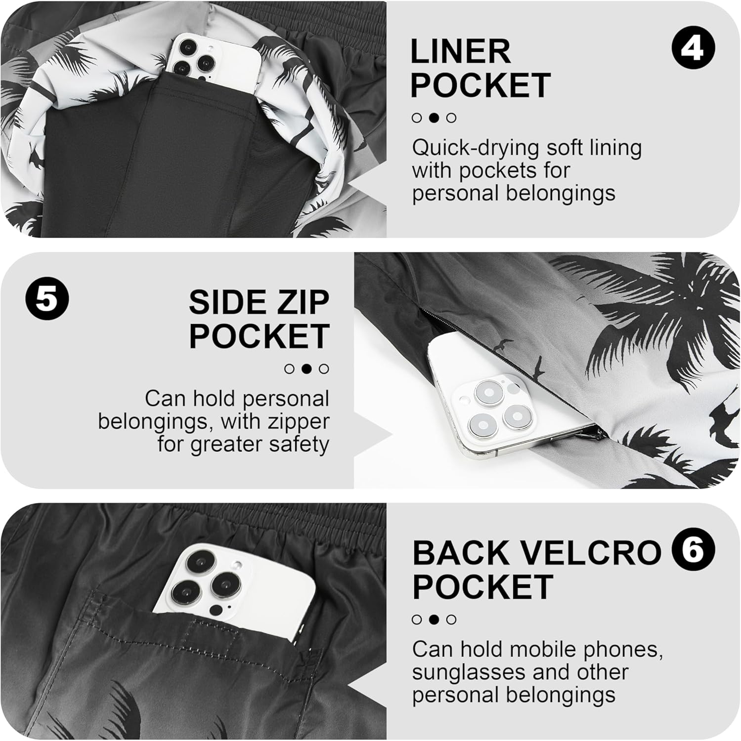 FT FENTENG Mens Swim Trunks with Compression Liner 5" Stretch Board Shorts Quick Dry Zipper Pockets 2 in 1 Mens Bathing Suits - Image 3