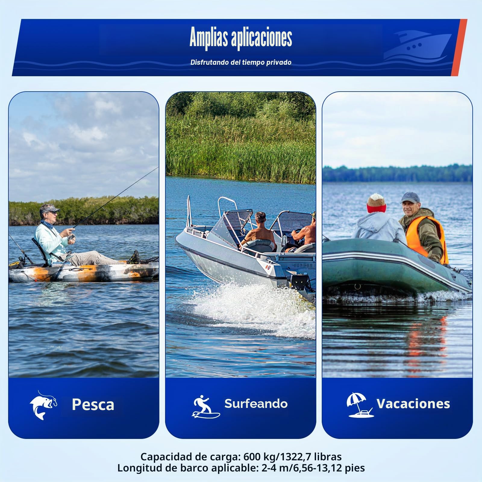 Gommone de 660 W, 12 V, 15 CV, Motor Fuera de Borda Eléctrico, 11 KM/H, Barcos Hasta 1800 kg, 65 lb