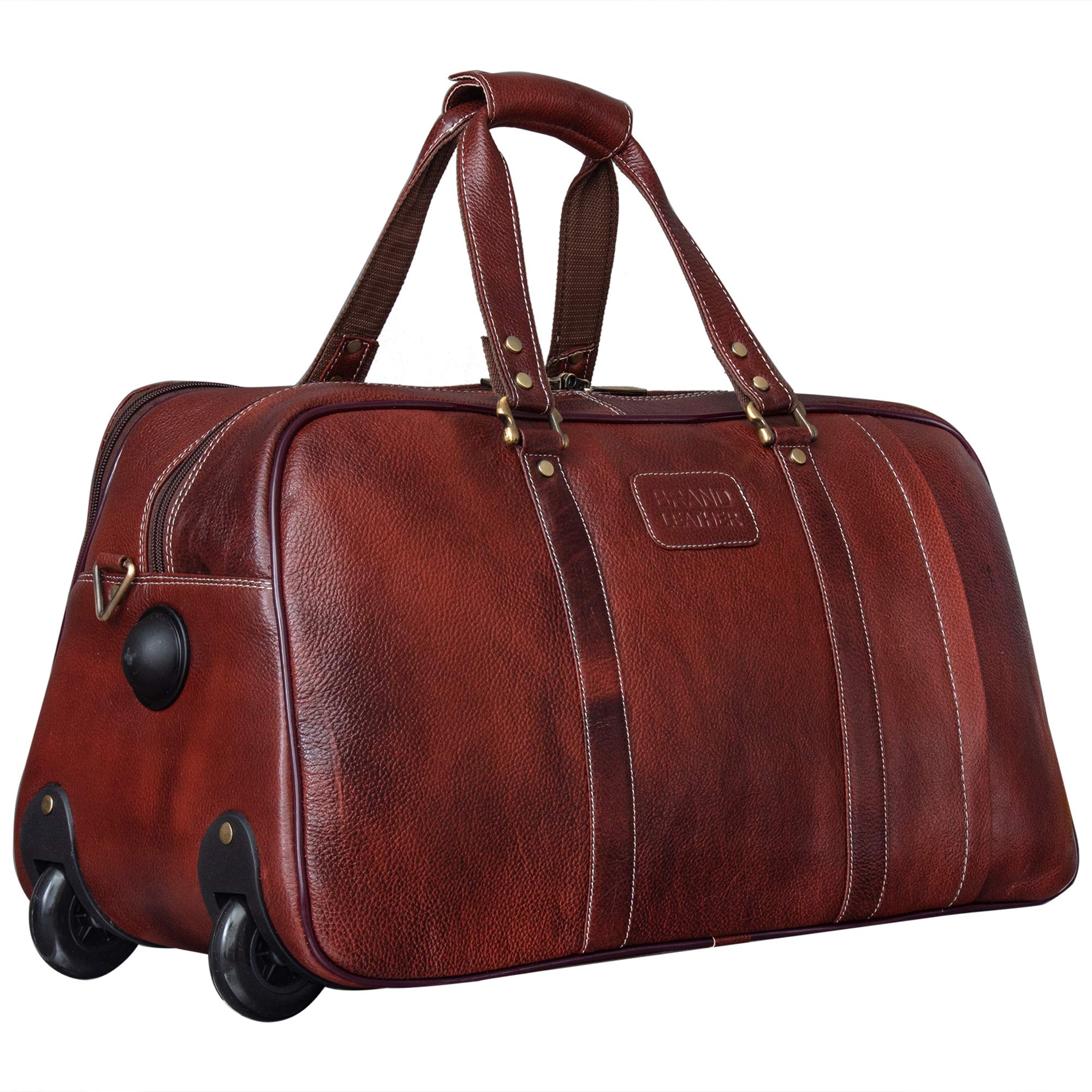 brand leather Bombay Brown Leather Soft Sided Travel Duffel with Trolley (Brown) 51 cm x 24 cm x 33 cm-picture-35