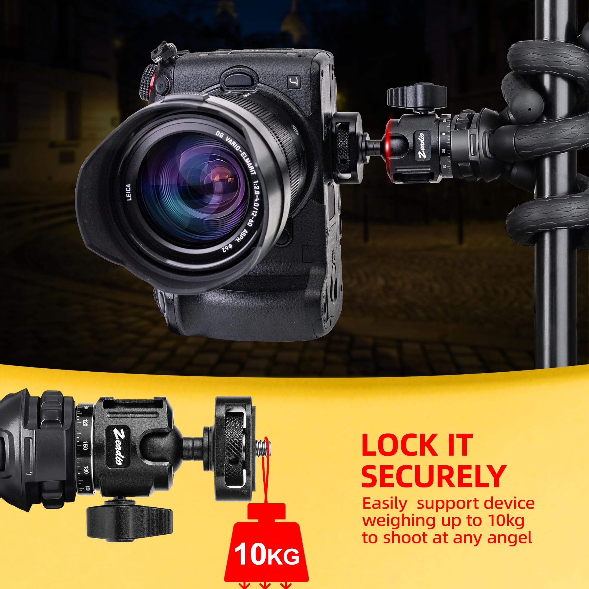 Zeadio Mini Metallo Testa a Sfera, Testa a Sfera Panoramica a 360° con Slitta Cold Shoe e Vite da 1/4", Testa Compatta per Treppiede per Fotocamera, Monopiede, Treppiede, Vlogging, Live Streaming ecc