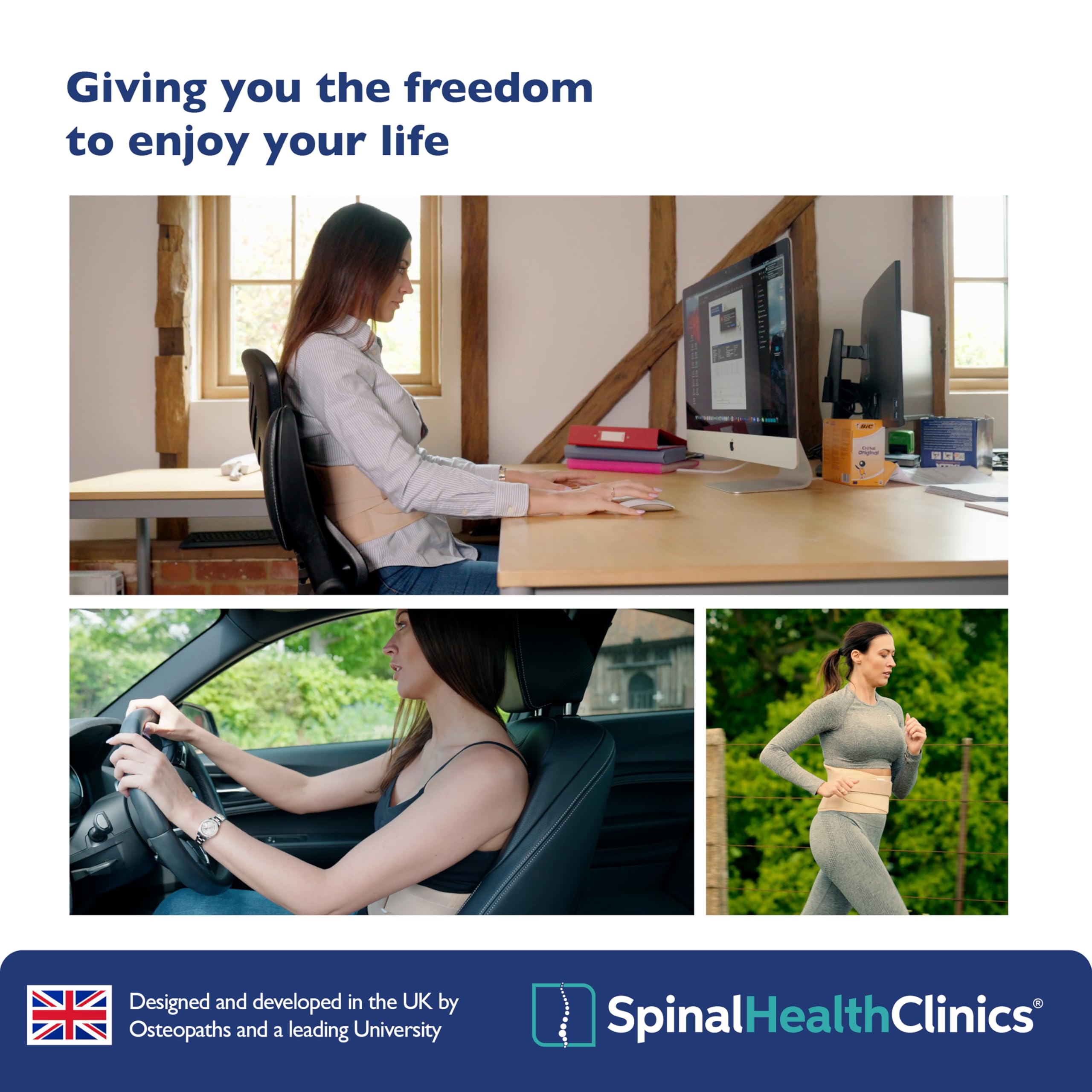 Spinal Health Clinics®, cintura di supporto lombare, correttore posturale per uomini e donne, supporto lombare per la colonna vertebrale, tutore per alleviare il dolore alla schiena, cintura di