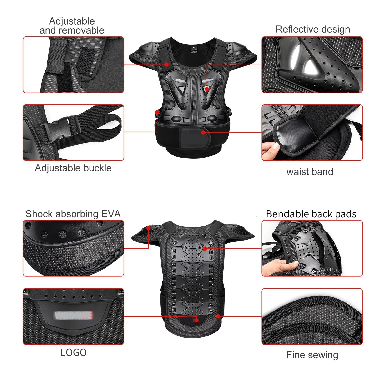 Gilet Protettivo Moto Per Adulti Con Protezione Torace Paraschiena Flessibile E Protezioni Spalle Traspirante Per Mountain Bike BMX Sci Skateboard Moto