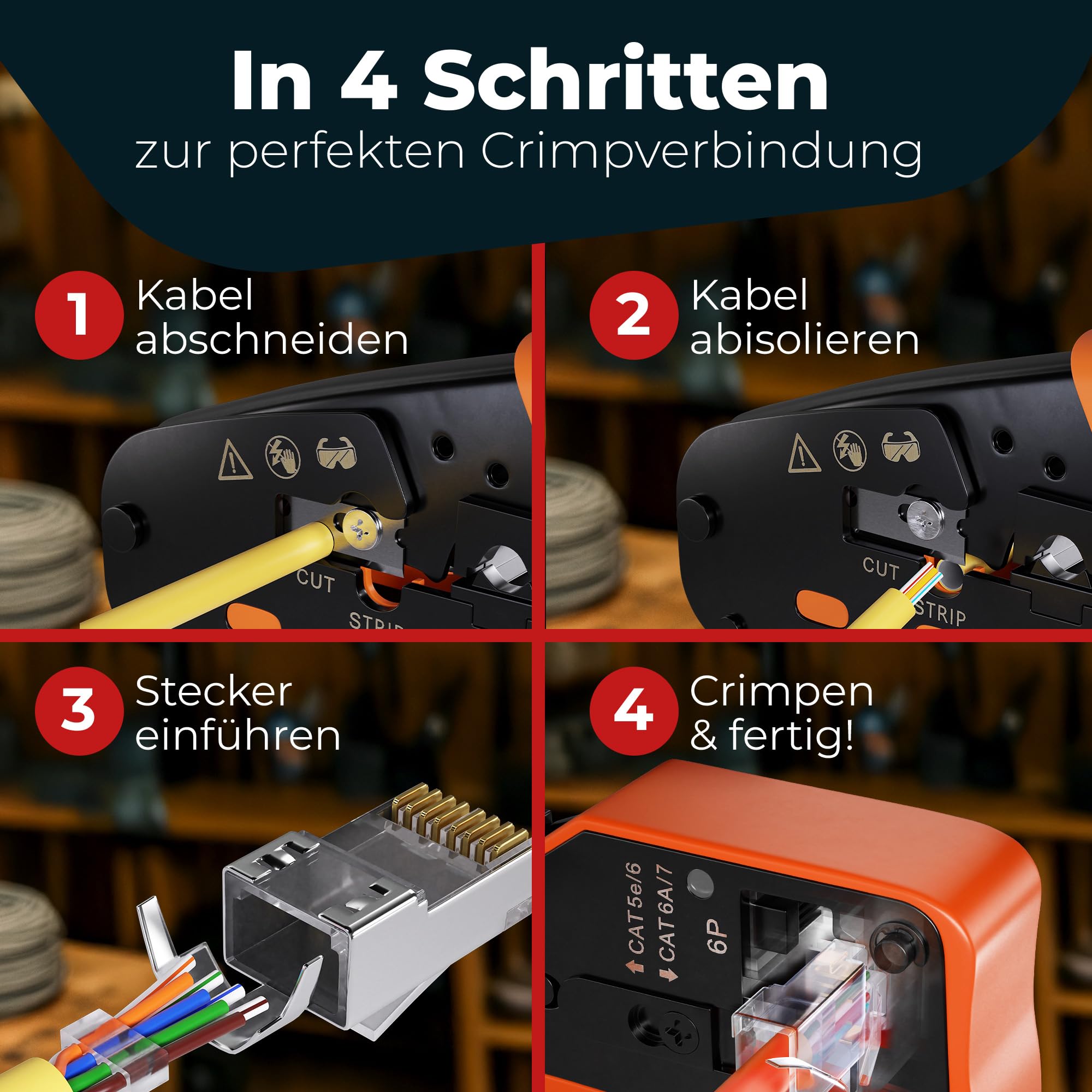 Fortura rj45 szczypce zaciskowe / CAT7, CAT6a, CAT6, CAT5e /RJ11, RJ12 / zestaw narzędzi sieciowych/szczypce zaciskowe wtyczka sieciowa