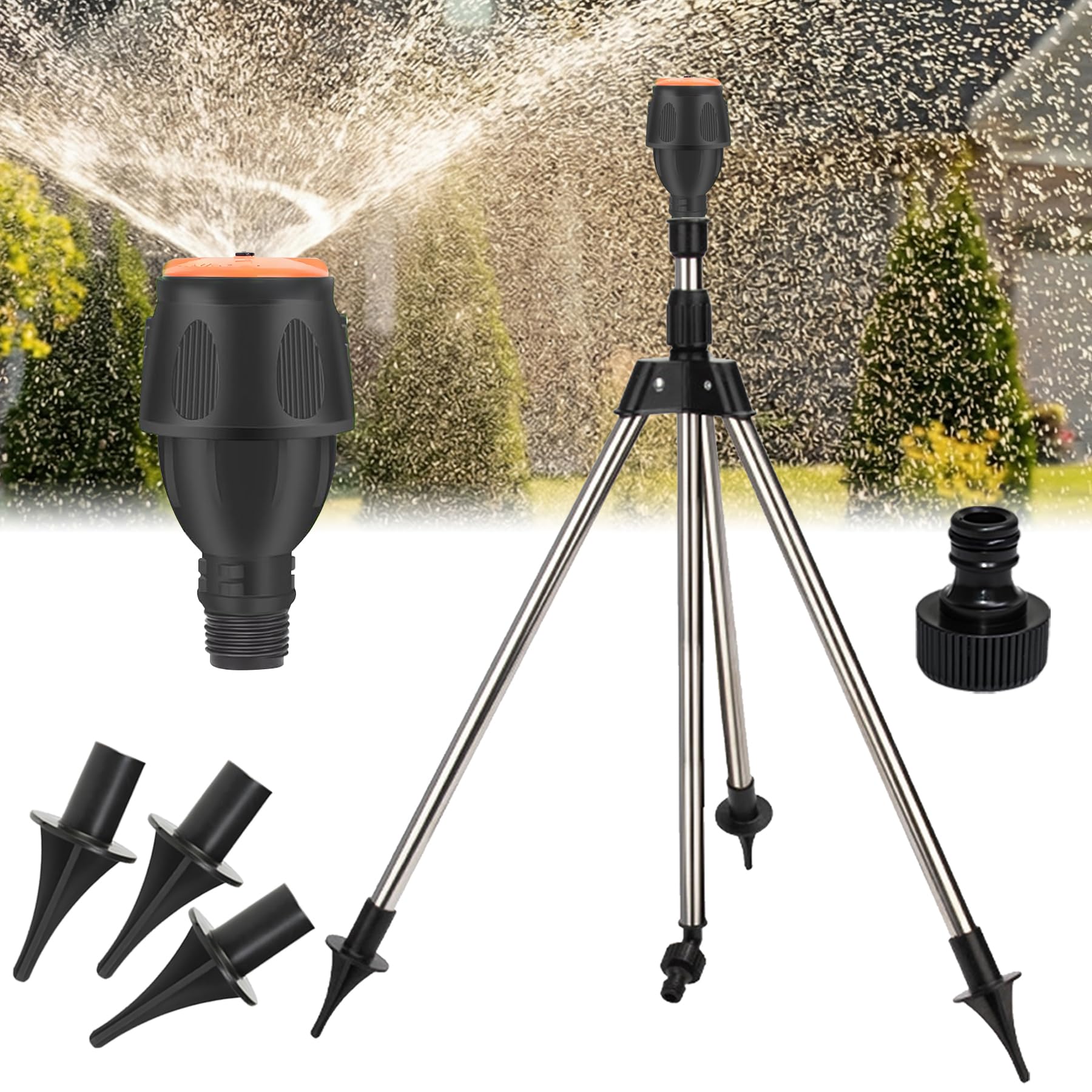 Rotating Tripod Sprinkler, Garden Lawn Sprinkler, 360 Degree Rotation, Rotating Tripod Sprinkler, Telescopic Support Sprinkler, Rotary Tripod Rain, Lawn Sprinkler Large Areas for Garden, Lawn