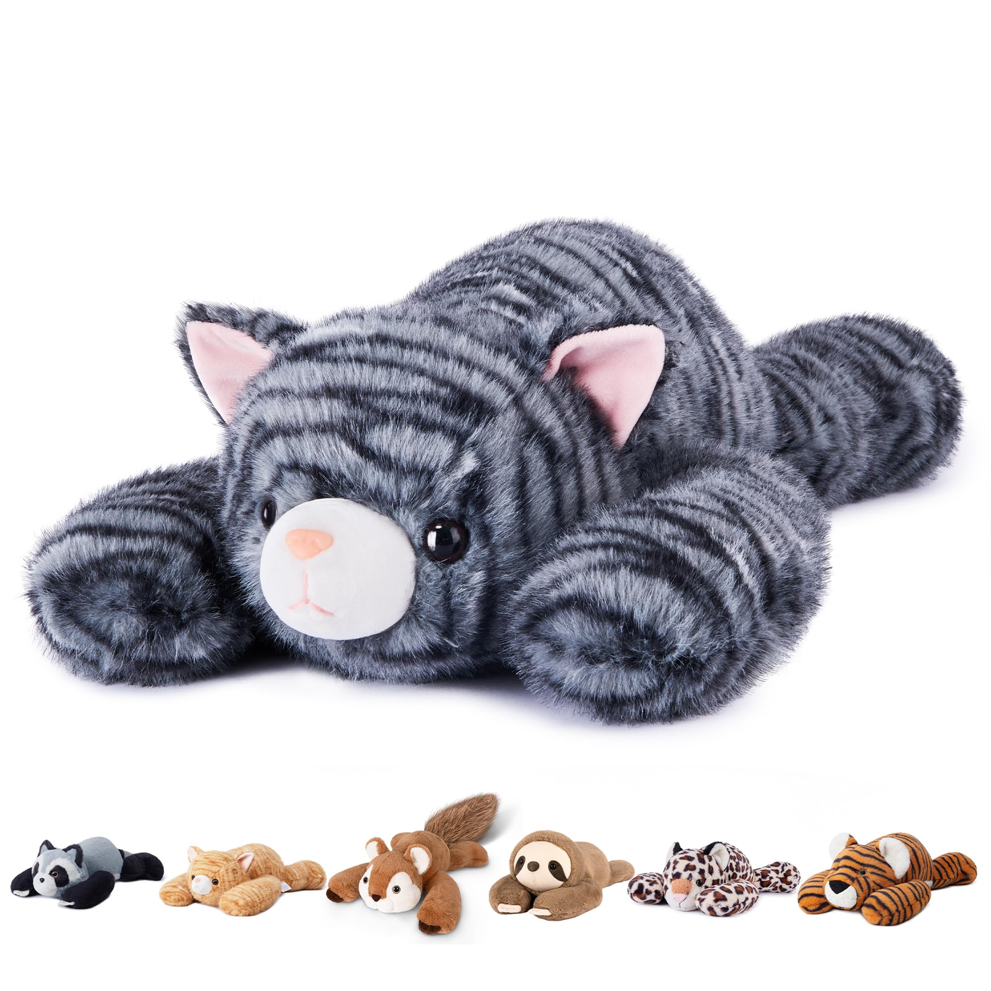 Niuniu Daddy Black Tabby Weighted Stuffed Animal Cat Plush Pillow for Kids | 20 in 3.3 lbs, Heavy sensory lap pad, lying body pillow for sleeping, machine wash, huggable gift, cute plushies