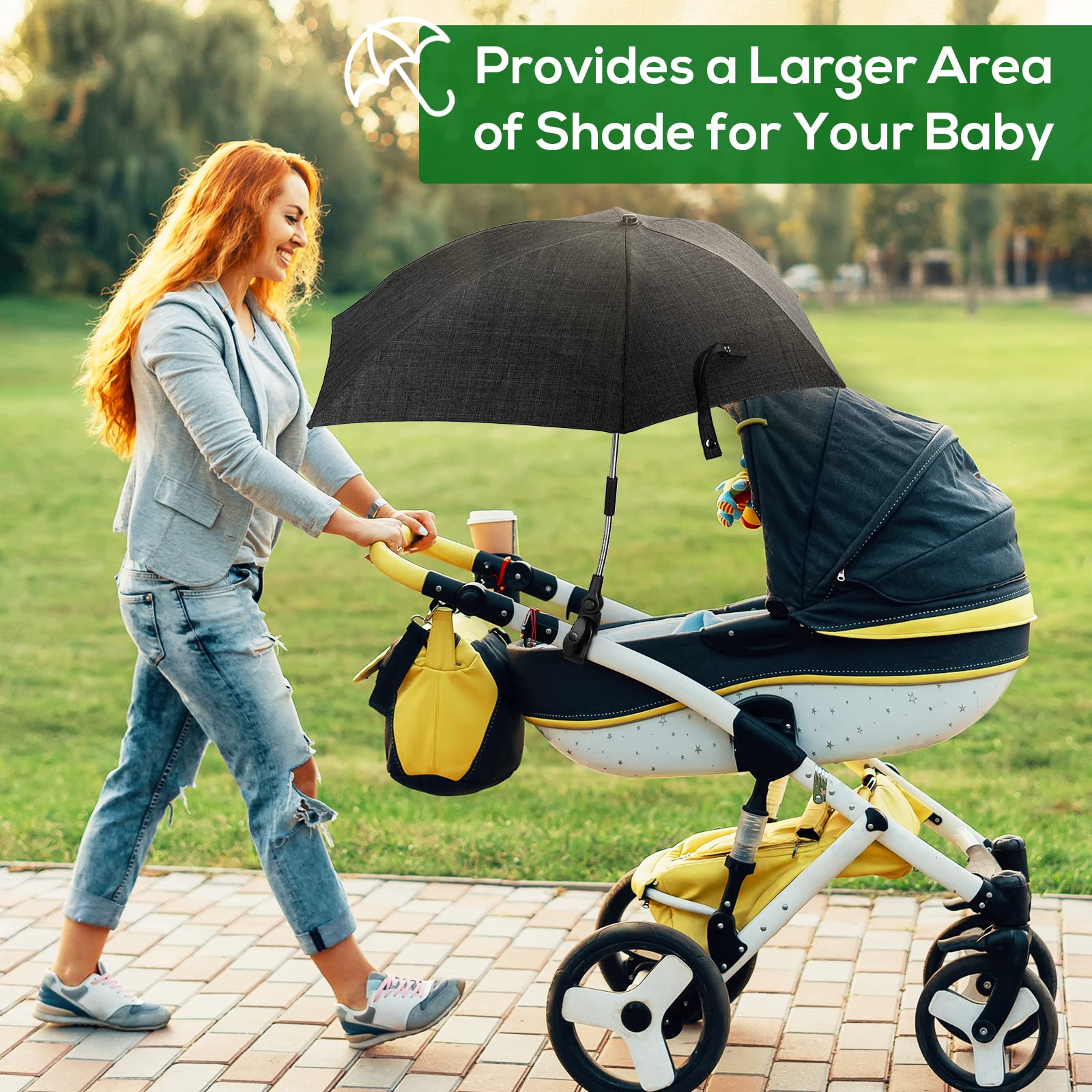 Ombrellino Parasole Universale, Ombrellino per Passeggino e Carrozzina, Protezione Anti UV 50+, Diametro 78 cm, con Supporto Universale, Fissaggio per Tubo Rotondo o Ovale, Nero