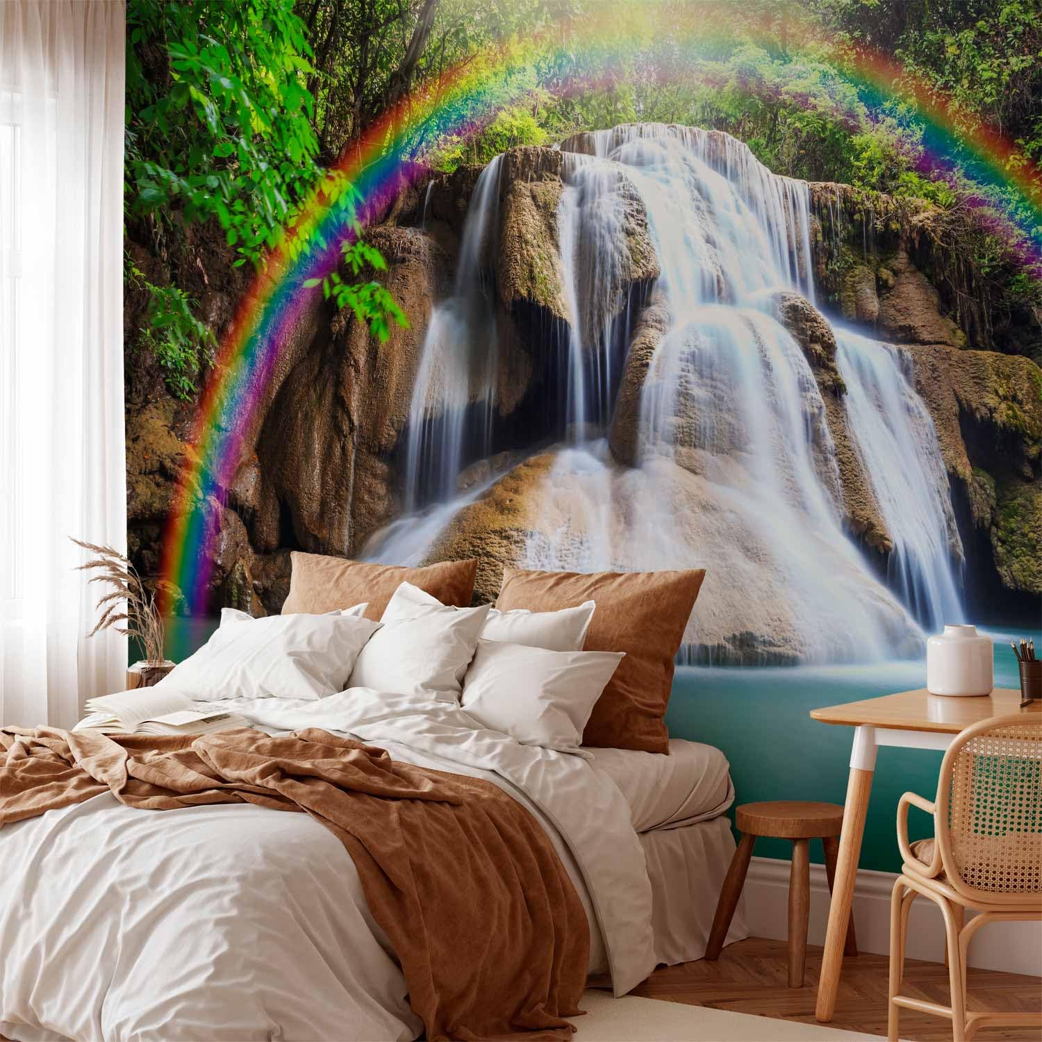murando - Fototapete Vlies Wasserfall Blumen, Schlafzimmer, Wohnzimmer | Full HD Druck, 3D-Effekt, lichtbeständige Farben, ideal fürs Wohn- oder Schlafzimmer, schnelle Montage, lichtbeständig, edel