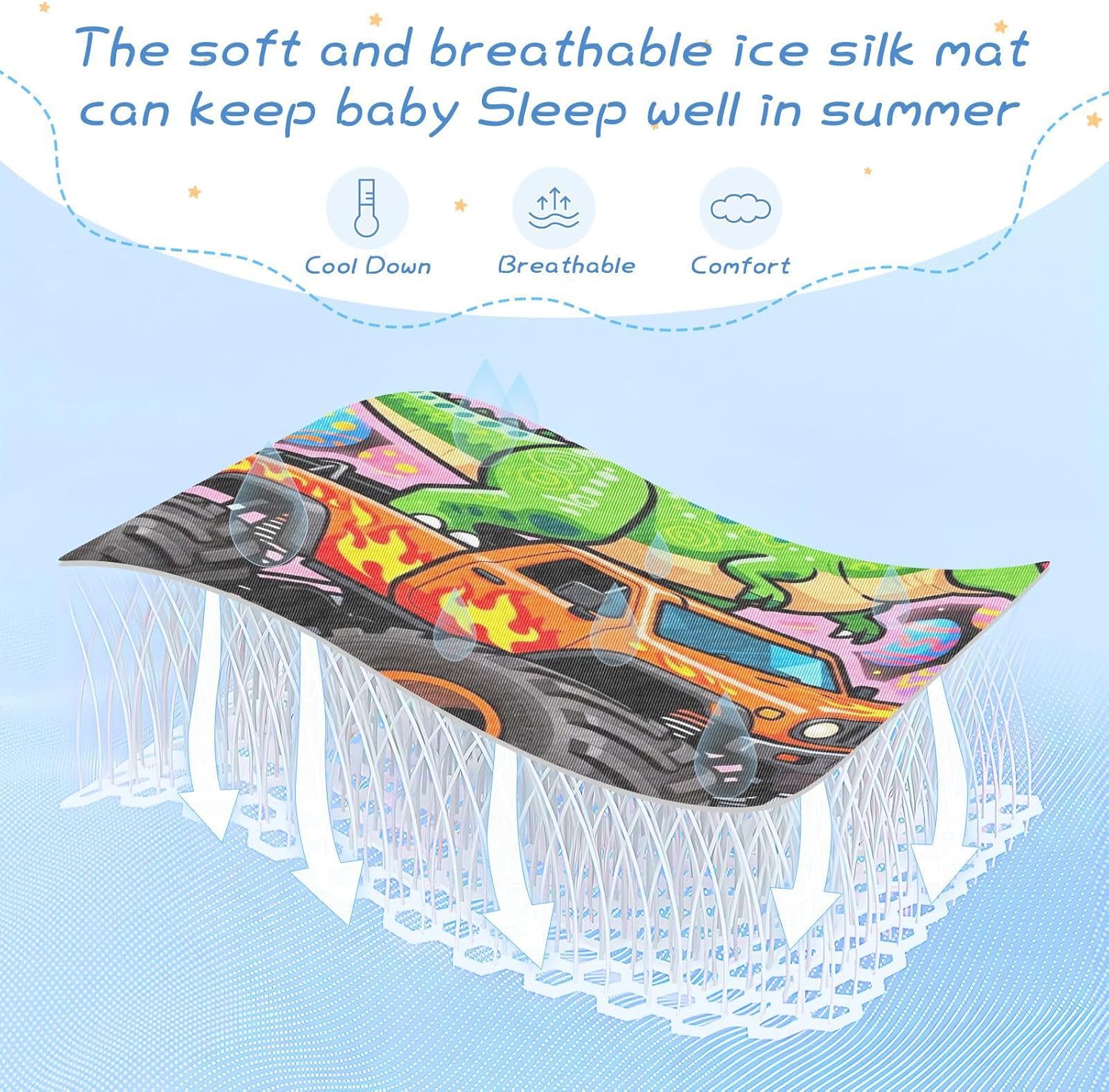 Cooling Baby Bed Mattress 28" x 52" Reusable Easter Dinosaur Monsters Truck Pads Washable Waterproof for Kids, Adult