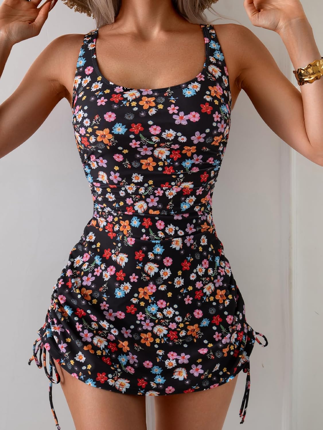 Eomenie Women's One Piece Swimdress Swimsuit with Drawstring Tummy Control Bathing Suits Push Up Swim Dresses with Bottom - Image 4