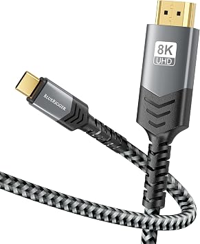 BlueRigger 8K USB C to HDMI Cable 10FT, 8K 60Hz, Uni-Directional, 48Gbps, USB Type C 3.1, HDMI 2.1 Premium Braided Cord, USBC to HDMI Thunderbolt 3/4 Compatible with Phone, Laptop, Tablet