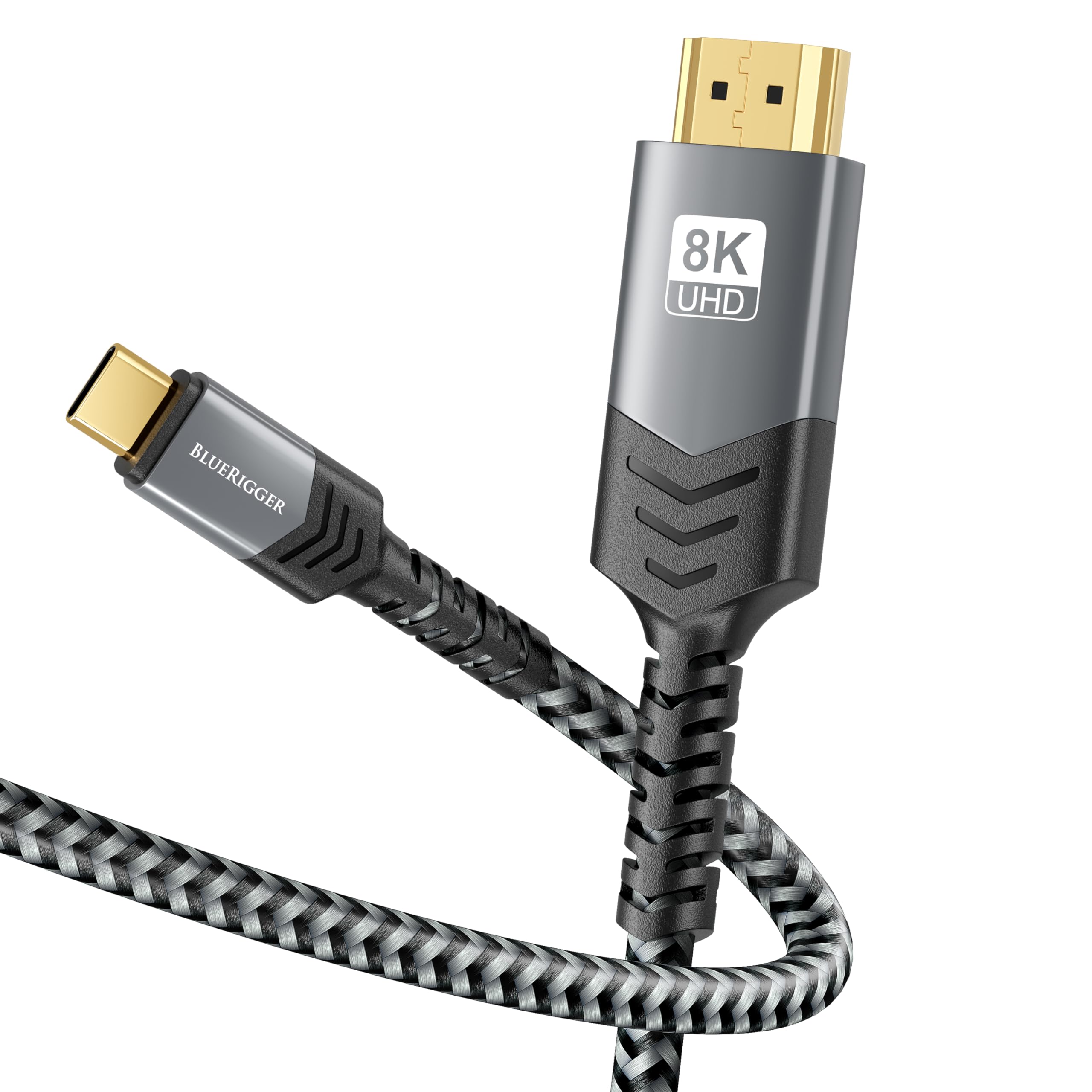 Cable USB C a HDMI de 8K (10 pies, 8K 60 Hz, unidireccional, 48 Gbps, USB tipo C 3.1, cable trenzado HDMI 2.1 premium, USBC a HDMI) – Compatible con Thunderbolt 3/4 con teléfono, laptop,
