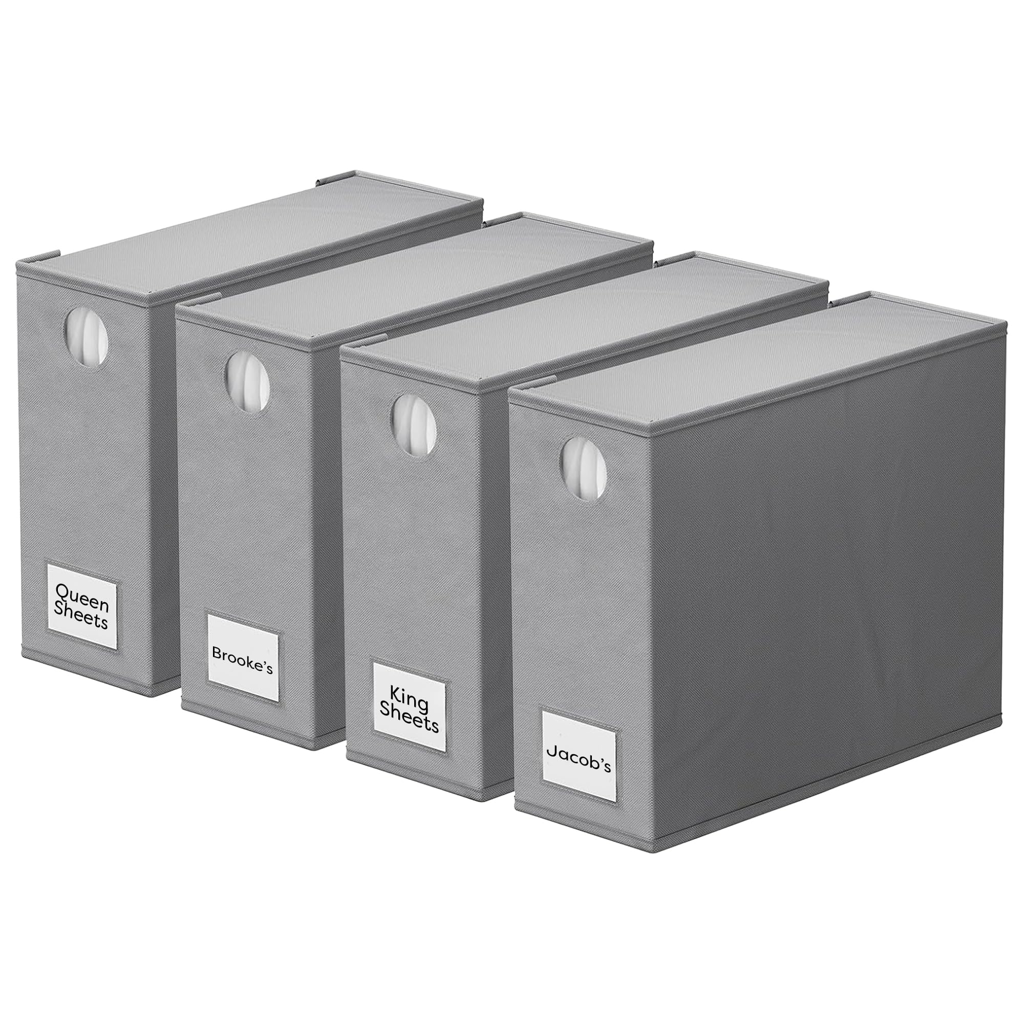 LAMALO 4 Pack Bed Sheet Organizers and Storage, Foldable Bed Sheet Storage Organizer, Sheets Organizer for Linen Closet with XL Window (Queen & King Size), Gray