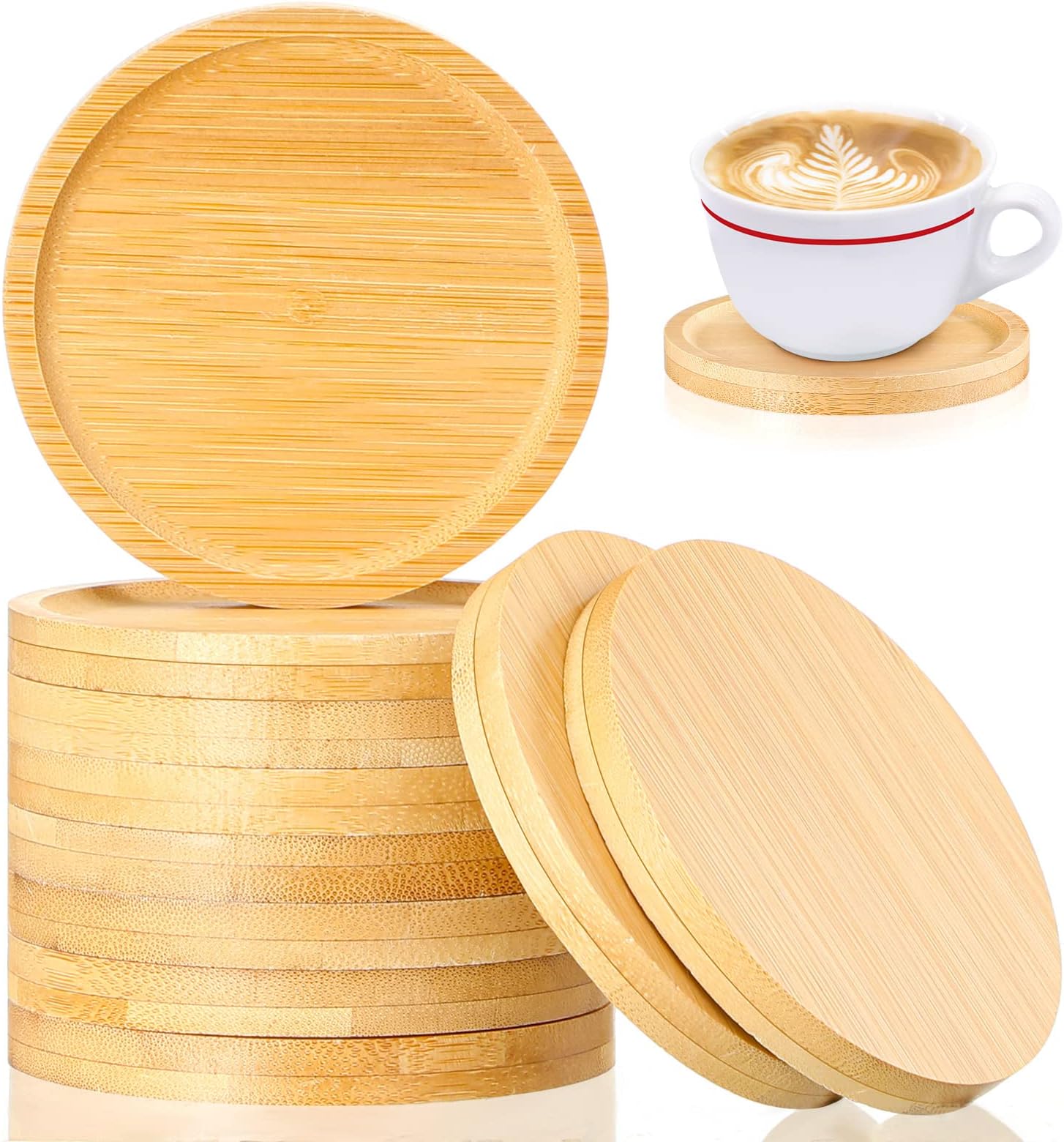 Patelai 10 Pcs Round Bamboo Coasters for Planters Small Plant Saucer 3.74 Inch Bamboo Planter Drink Saucer Trays DIY Resin Coasters Gifts Tabletop Planters Protection Home Office Decoration