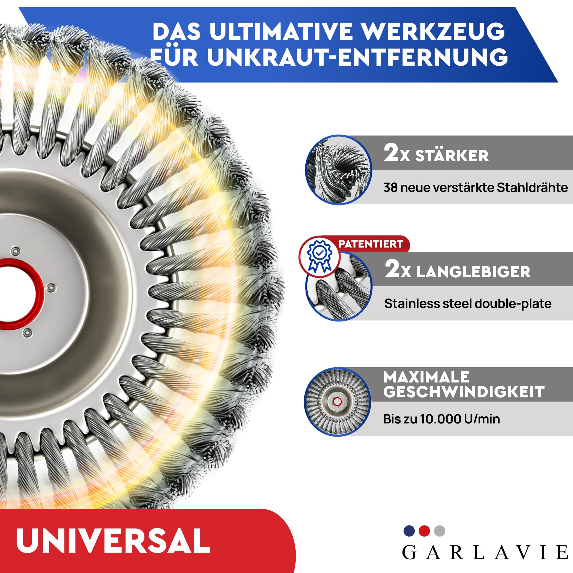 Profi Unkrautbürste Freischneider mit 25,4mm Bohrung - Hochwertige Wildkrautbürste für Motorsense - Drahtbürste Freischneider für effektive Moosentfernung, Silber