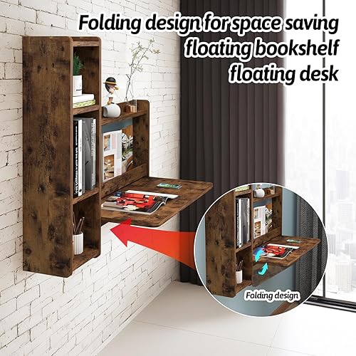 Miniatura 21 de Pmnianhua Escritorio flotante, mesa plegable de 41 pulgadas para montar en la pared, escritorio plegable para computadora portátil con estantes de