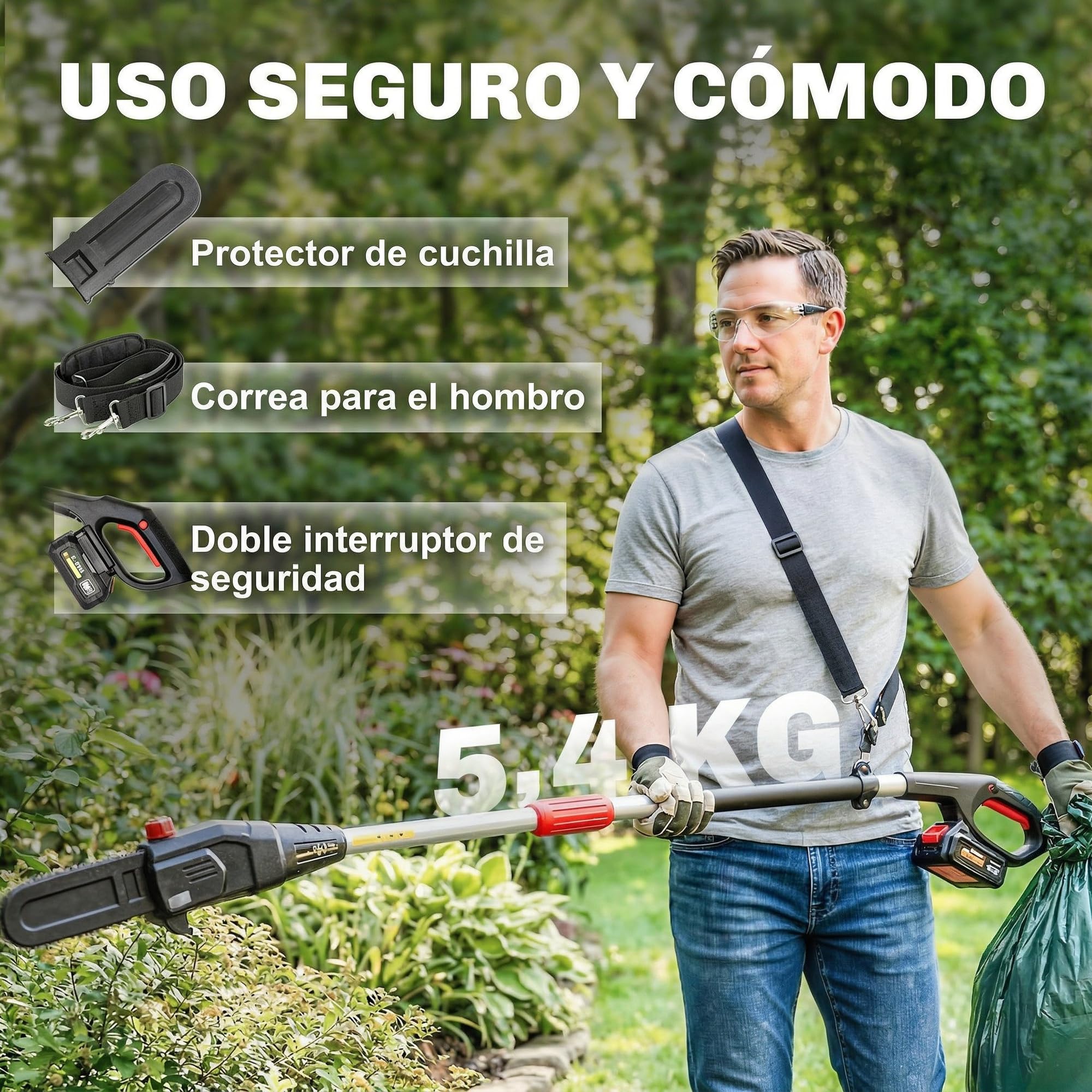Outsunny Motosierra de Batería Extensible 1,94-2,56 m con Motor 300 W | Motosierra Eléctrica, 2 Baterías 4,0 Ah, Cargador, Doble Bloqueo, Lubricación Automática, Correa, 6 m/s para Podar Árboles