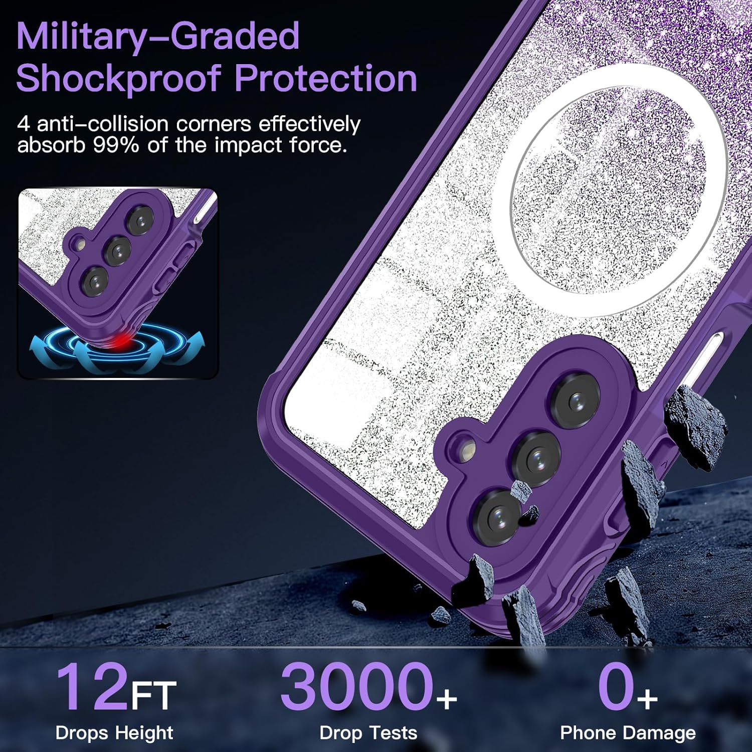 for Galaxy A17 5G Case,Compatible with MagSafe,Magnetic Glitter Case Built-in 9H Tempered Glass Screen Protector,Shockproof Protective Case for Samsung Galaxy A17 5G,All Purple - Image 5