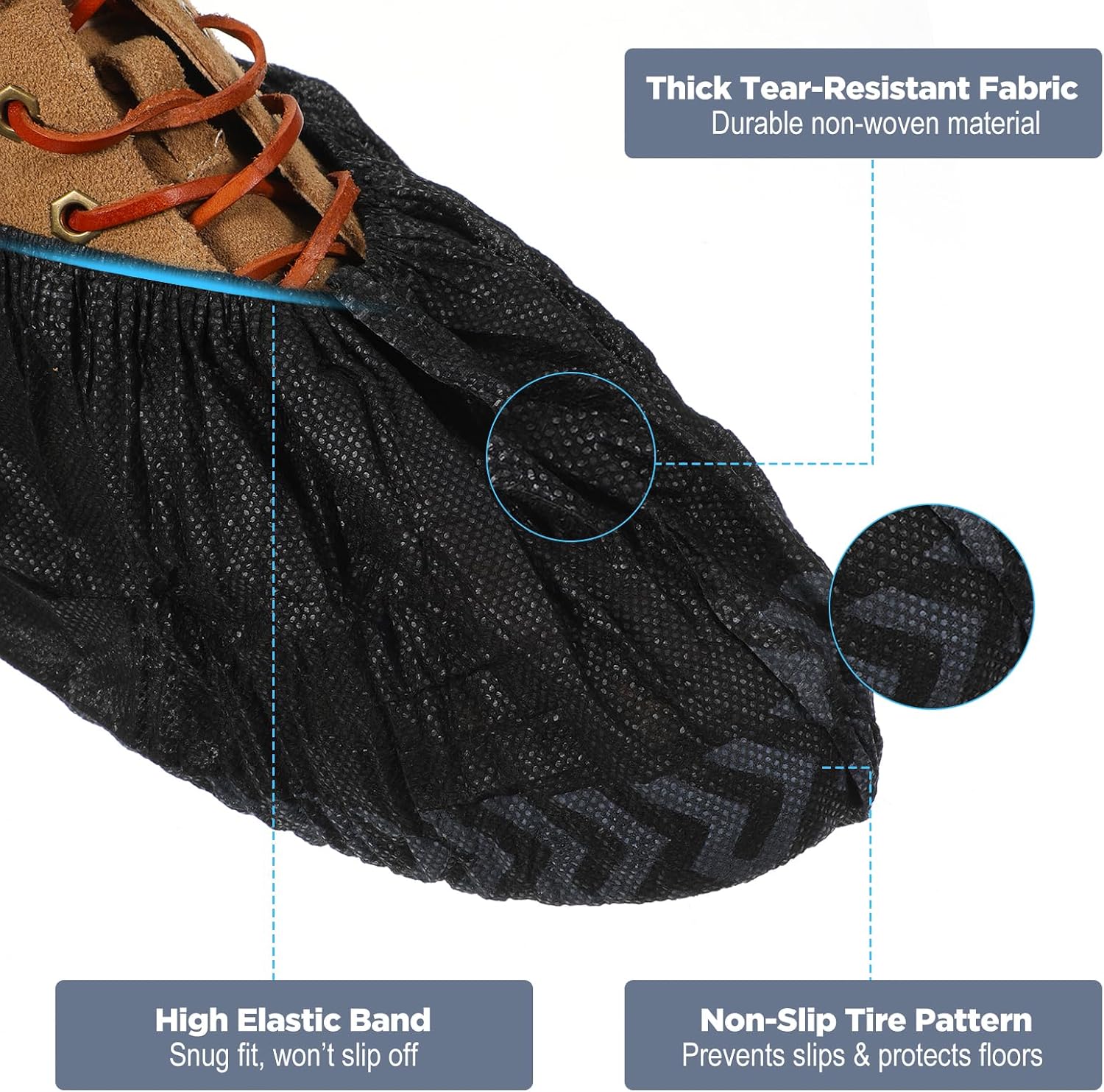 200 Pack Shoe Covers Disposable, Non-Woven Breathable Boot Covers with Non-Slip Sole, X-Large Size Fits Men US 13 and Women US 14, Black for Indoor Use