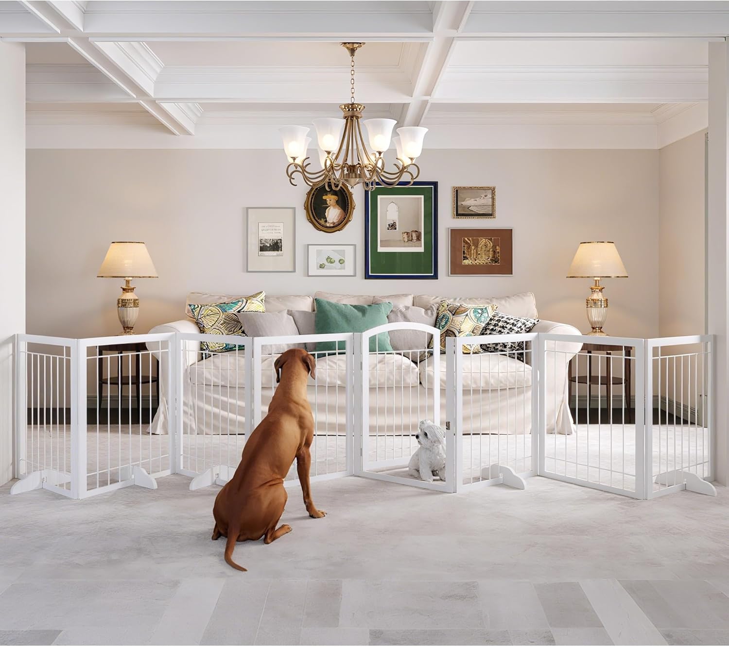 JSB Puerta para perros extra ancha de 192 pulgadas de alto, con paseo, Full Matel, independiente para mascotas, para pasillos, escaleras y hogar,