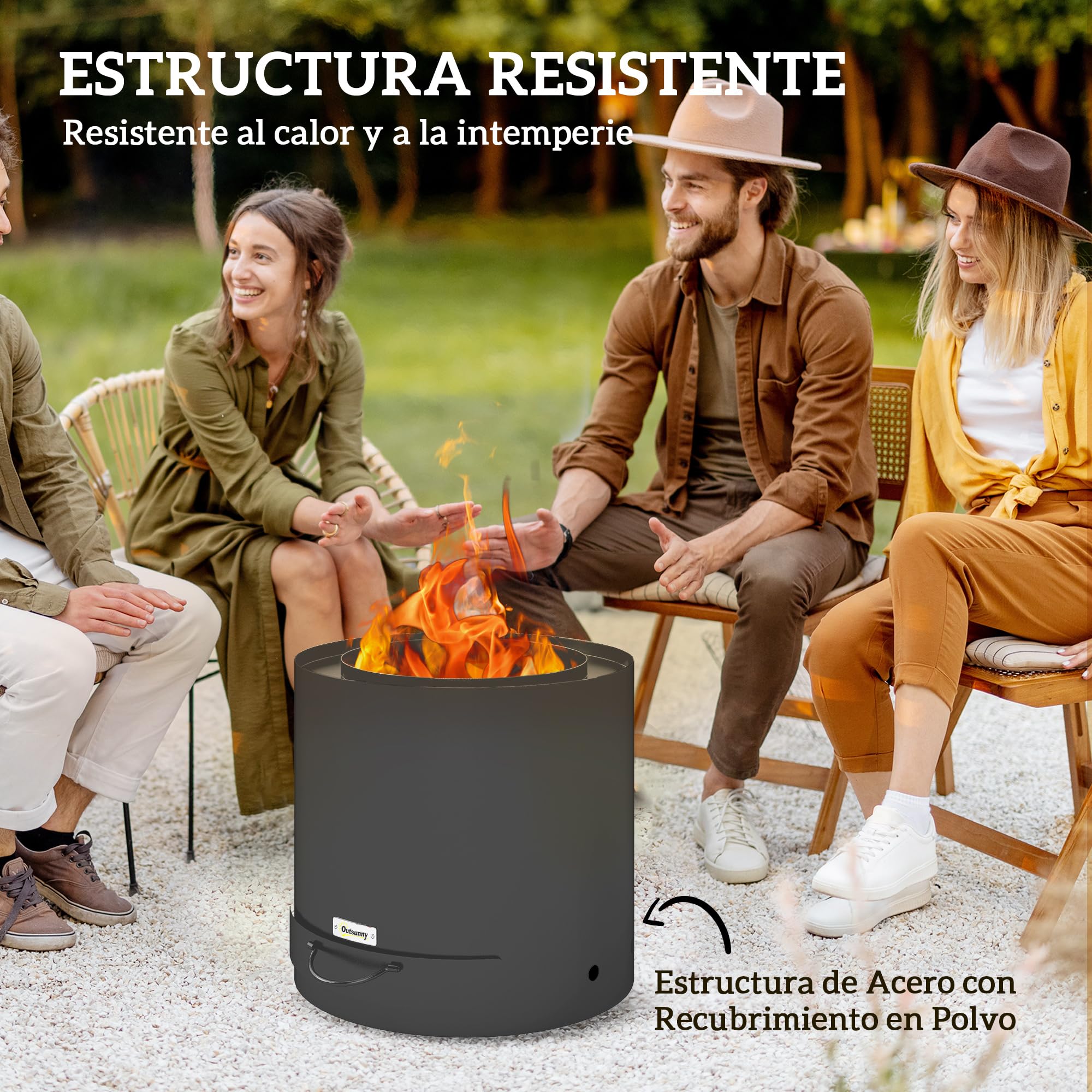 Outsunny Brasero Exterior Redondo Ø45x42 cm de Acero Brasero Exterior Jardín con Bandeja para Cenizas y Atizador Protector de Chispas para Terraza Camping Fiesta Negro