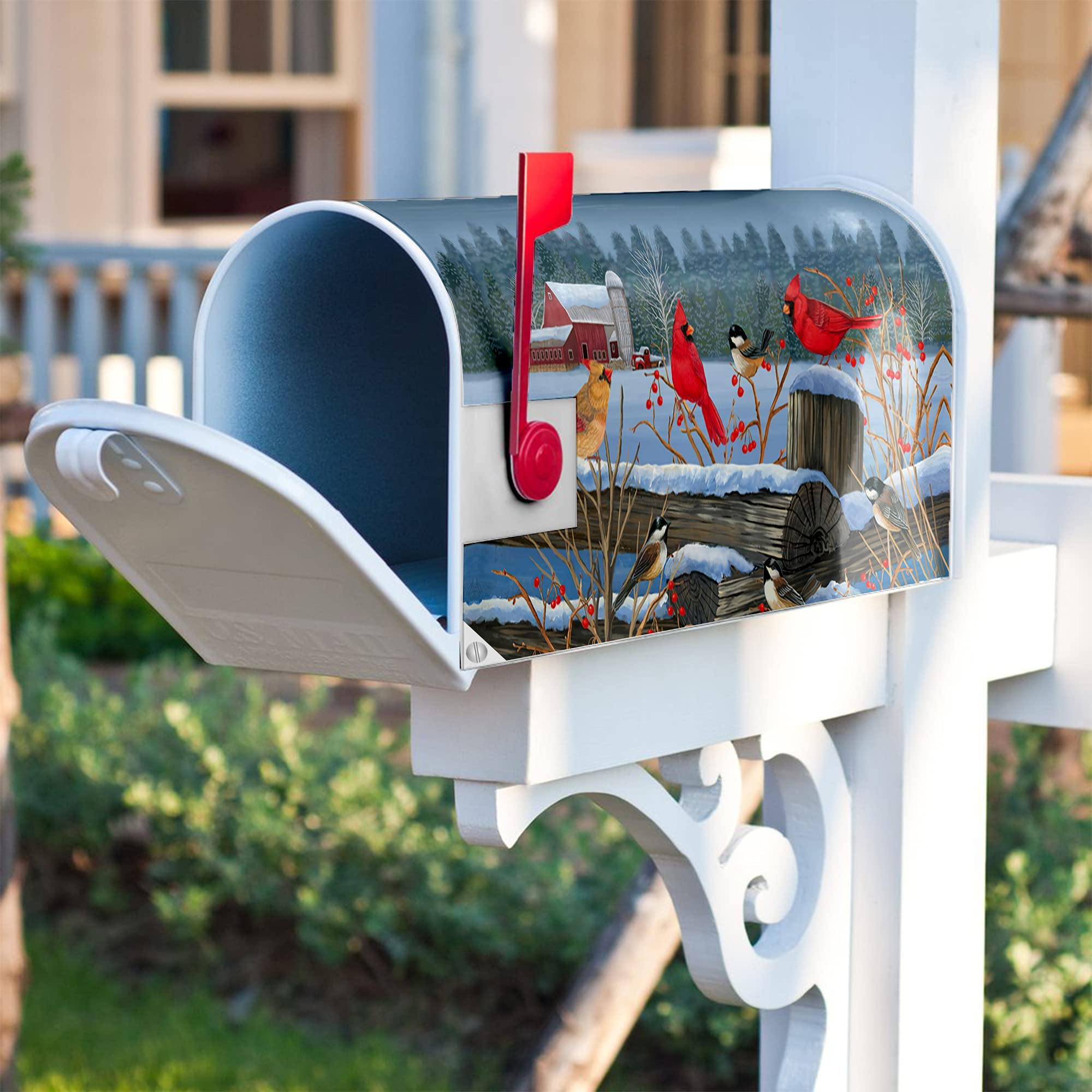 Oasisdream Red Birds Mailbox Cover - Magnetic, Weatherproof PVC, Oversize 25.5x21 Inches