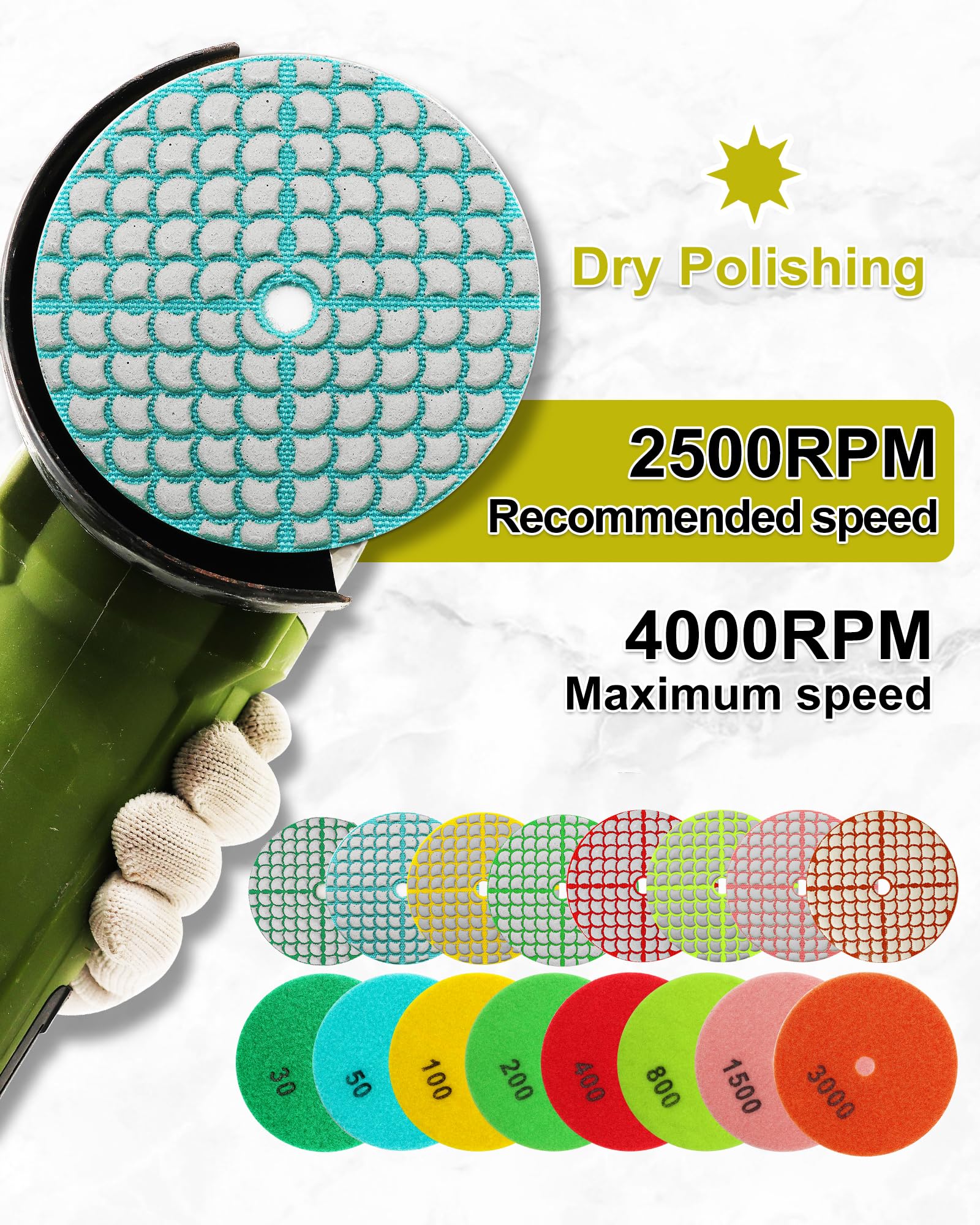 Dischi Diamantati per Lucidatura - 100mm 8pezzi Grana 30 Tamponi Diamantati per Lucidatura Diamante Lucidatura Pad per Granito Marmo Quarzo Pietra Artificiale per Smerigliatrice Angolare