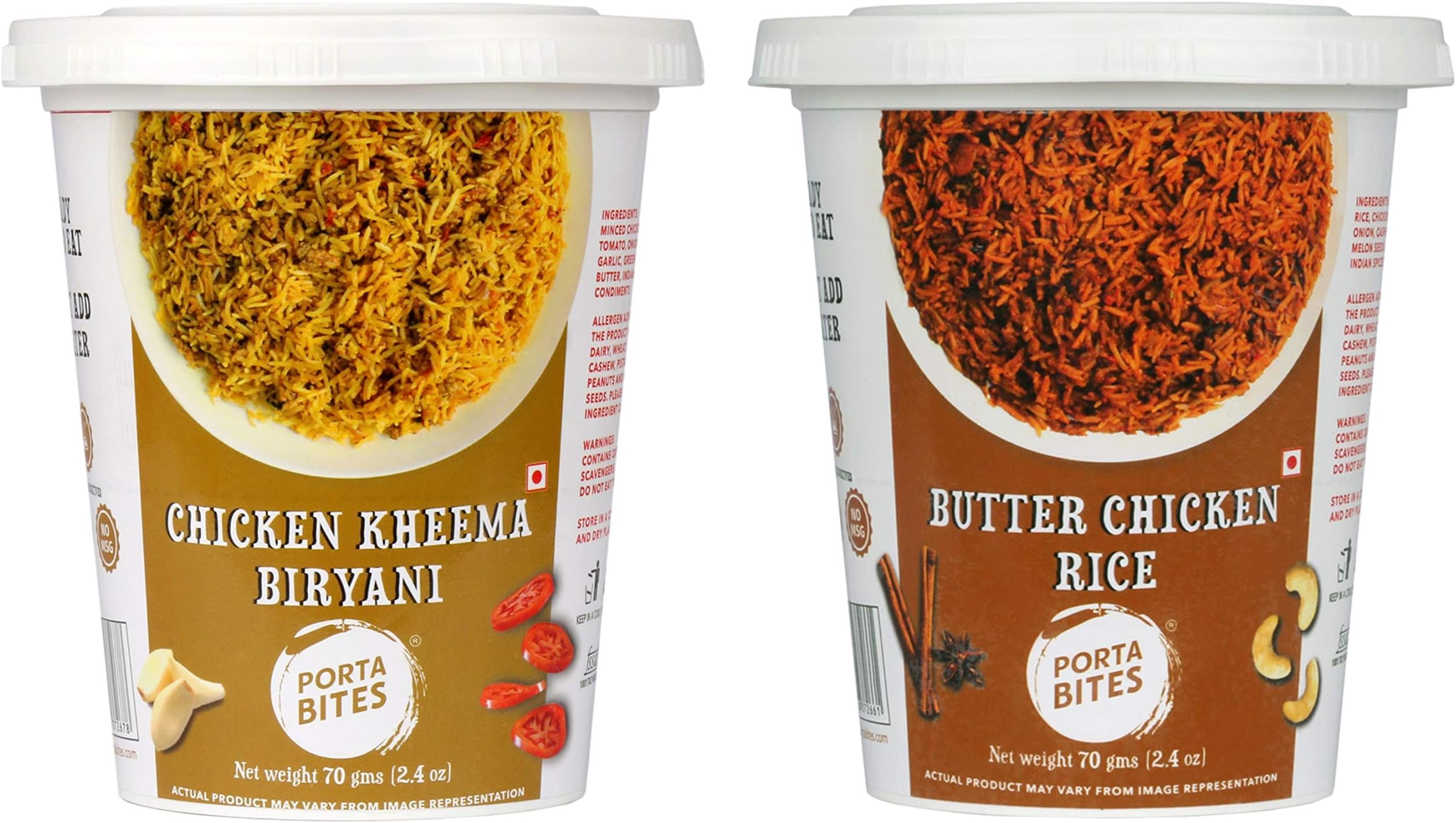 Porta Bites Instant Ready To Eat | Chicken Kheema Biryani, Butter Chicken Rice | Fully Cooked | Freeze Dried | 100% Natural, No Preservatives, No Additives | Pack of 2 |
