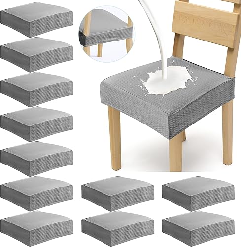 Buryeah Juego de 12 fundas elásticas para sillas de comedor, impermeables, suaves, extraíbles para sillas de comedor, fundas de asiento lavables