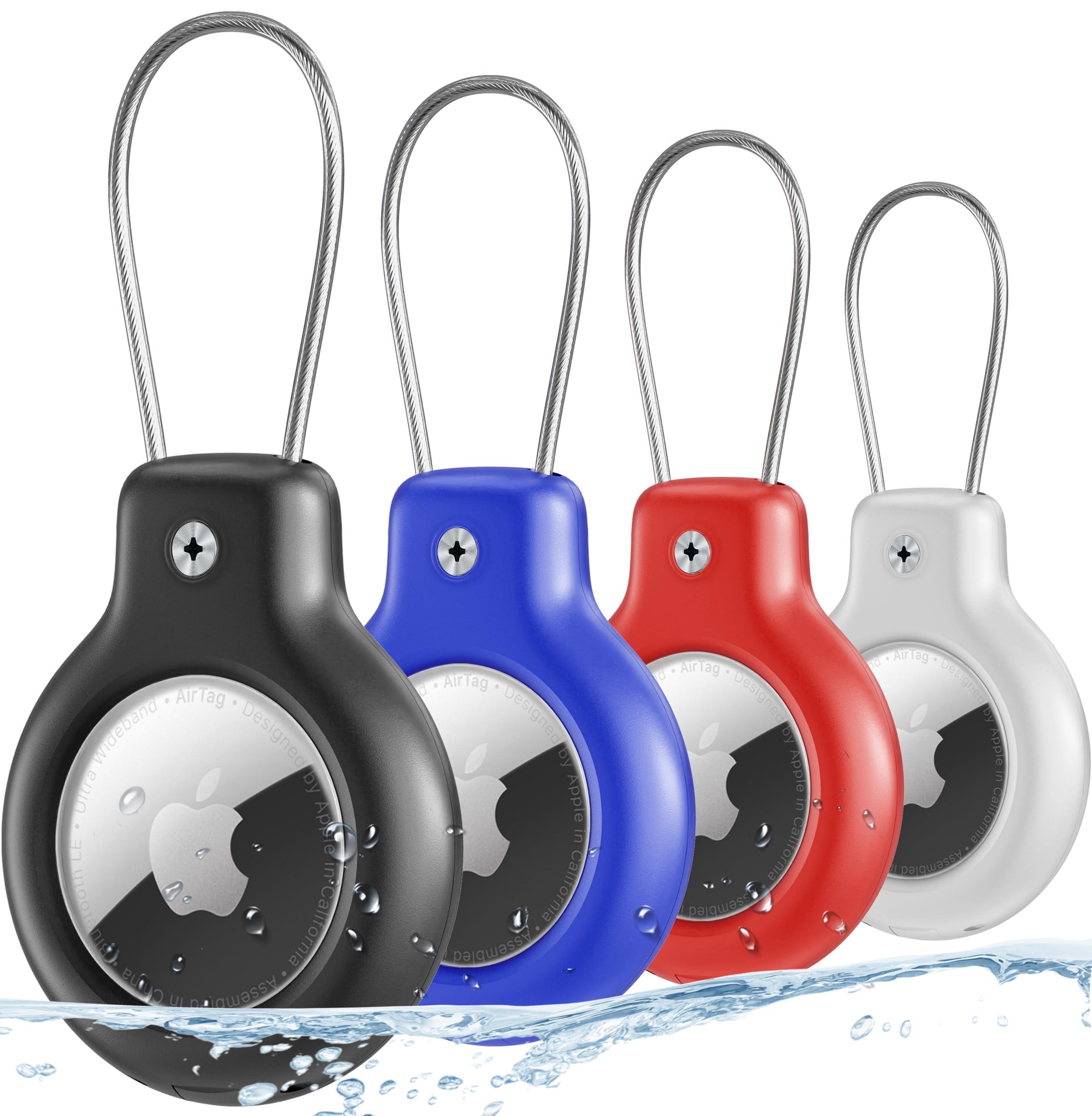 for Air tag Holder for Apple Air tag Secure with Wire Cable, 4 Pack of IP68 Waterproof Air tag Keychain Holder for Key, Kid, Bag, Luggage, Pets Collar