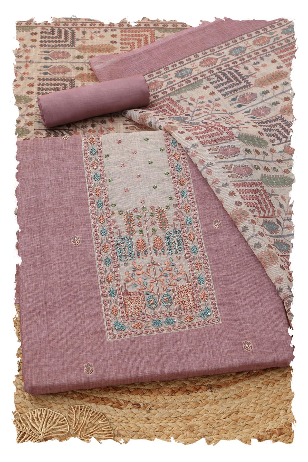 soch Womens Linen Botanical Dress Material With Kantha Embroidery and Thread Work-picture-30