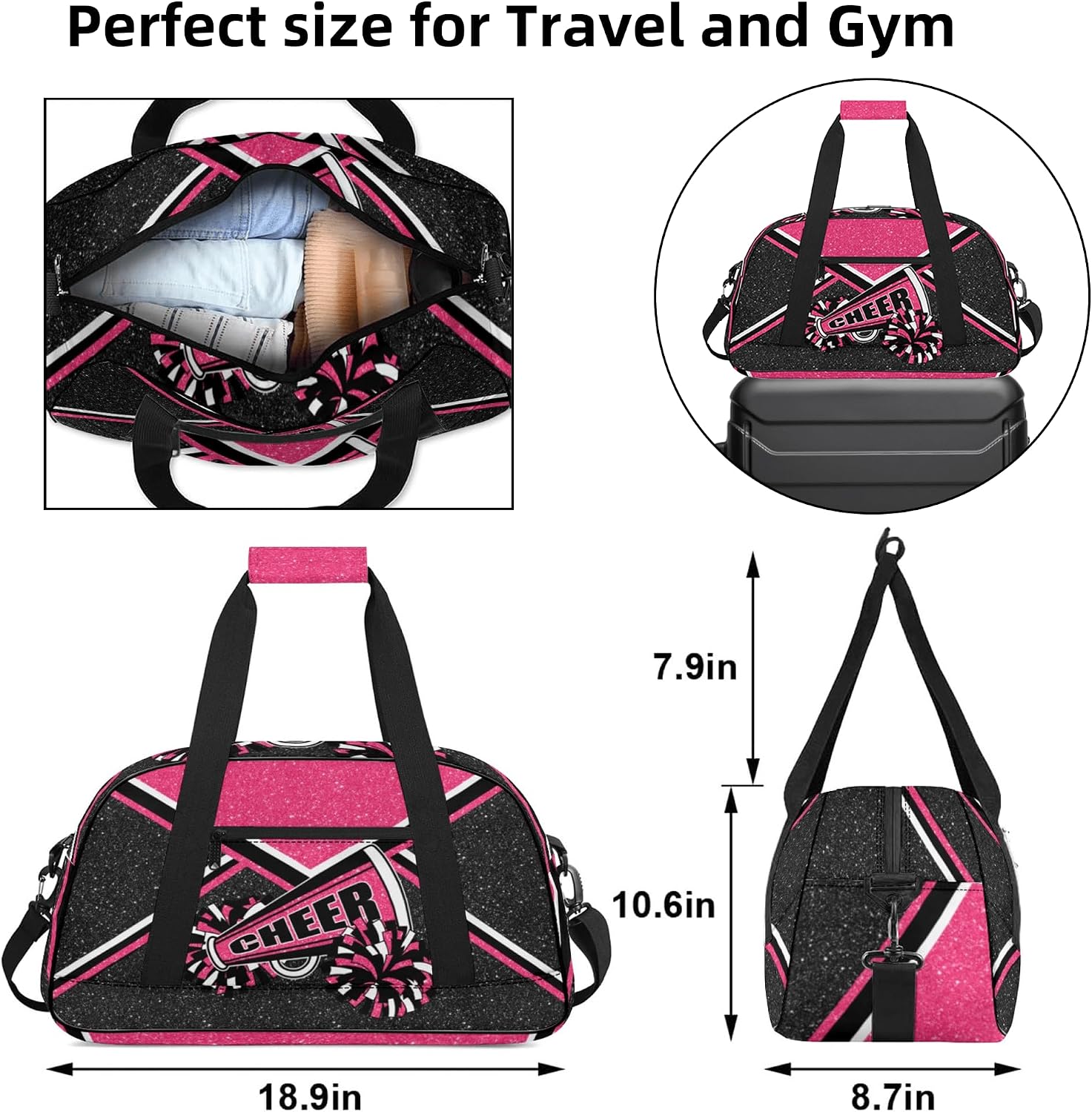 Gym Bag for Cheerleaders, Cheer Duffle Bag for Women, Carry on Weekender Bags, Travel Bag Cheerleading Duffel Bag (Rosered)