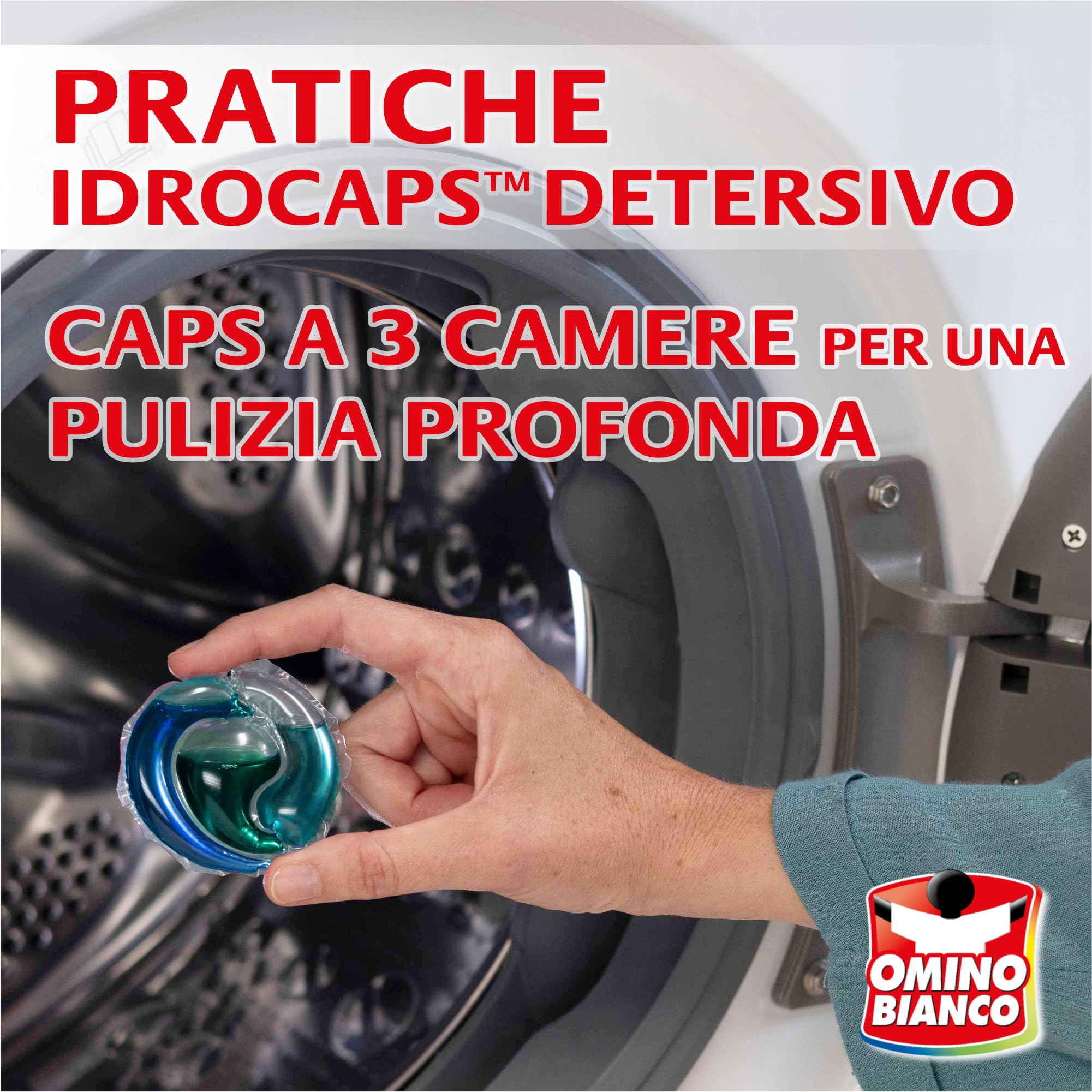 Omino Bianco Idrocaps - Detersivo Lavatrice in Capsule Igiene, 80 Lavaggi, Efficace a Basse Temperature, Profumo Freschezza Alpina, 20 Caps x 4 Confezioni