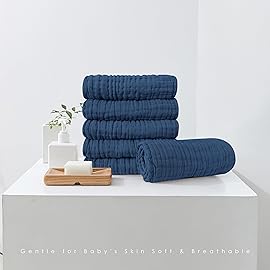 Spotted Play Muslin Burp Cloths 100% Cotton Large 20\'\'x10\'\' Extra Soft and Absorbent Baby Wash Cloths Spit Up Rags - Baby Burping Cloth for Boys Girls Items(12 Pack Navy Blue)