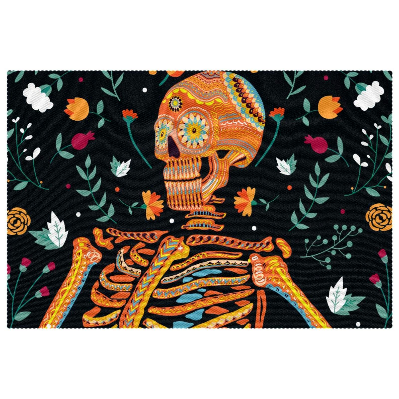 Set de table Day of the Dead d'Halloween crâne résistant à la chaleur antidérapant rectangulaire