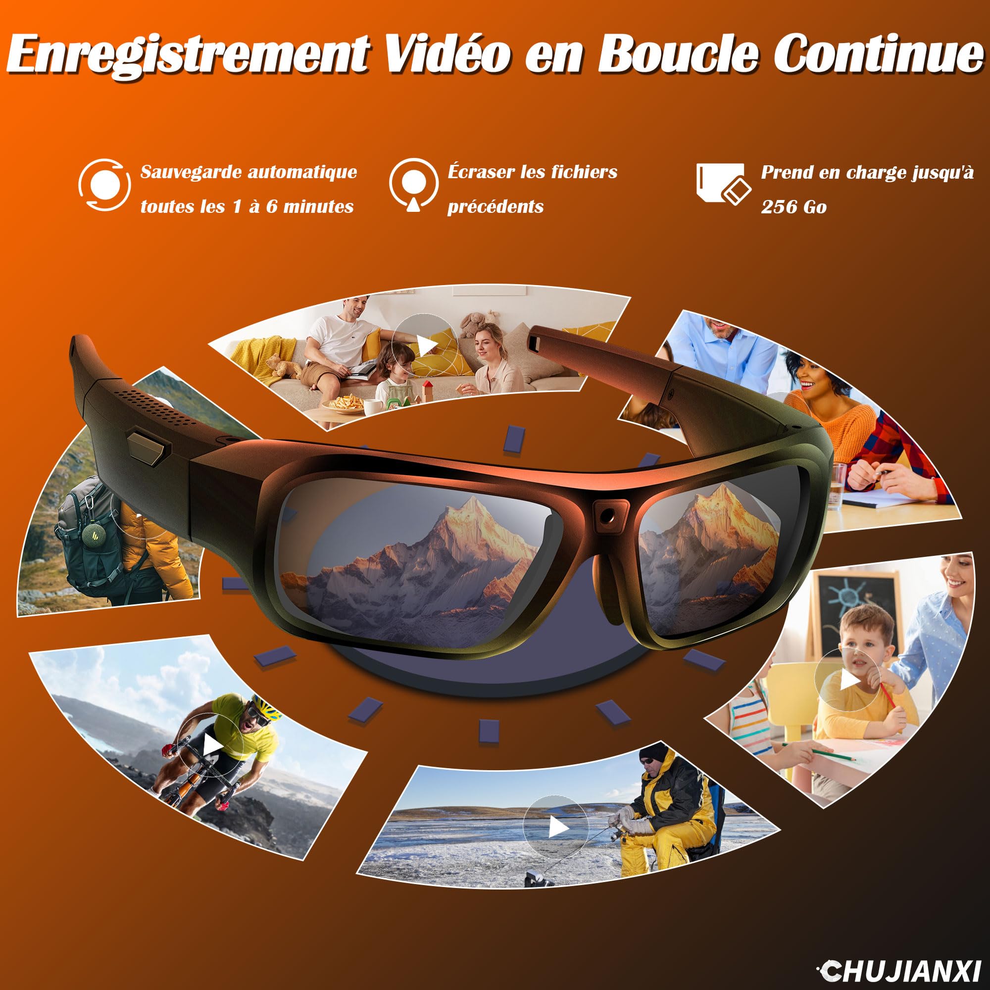 Lunettes avec Caméra 4K, Innovantes High-Tech Lunettes Camera de Sport pour l'extérieur, Lunettes de Soleil Vidéo avec Protection UV400, Support Photo/Vidéo, Opération à une Touche