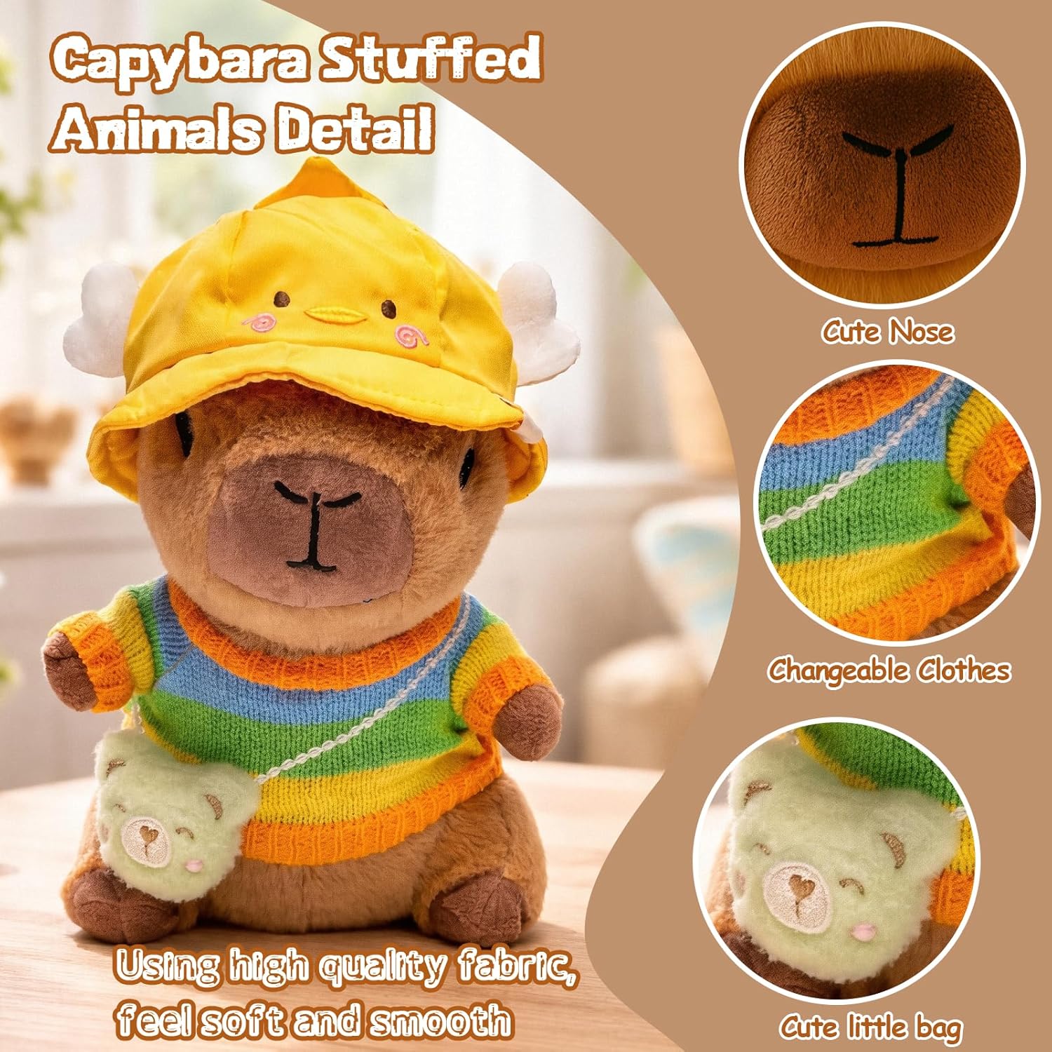 10.2" Brown Capybara Plush Toy with 9 Clothes and Accessories Super Soft Capybara Stuffed Animal for Kids Girls Boys (Brown Capybara)