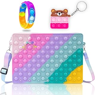 Pop Purse for Girls Women, Fidget Toys Bag, Big Pop Shoulder Bag for iPad, Sensory Pop Fidget Backpack Toy for Anxiety Stress Relief, Crossbody Handbag for Kids Adults (Bonus Bracelet/Keychain)