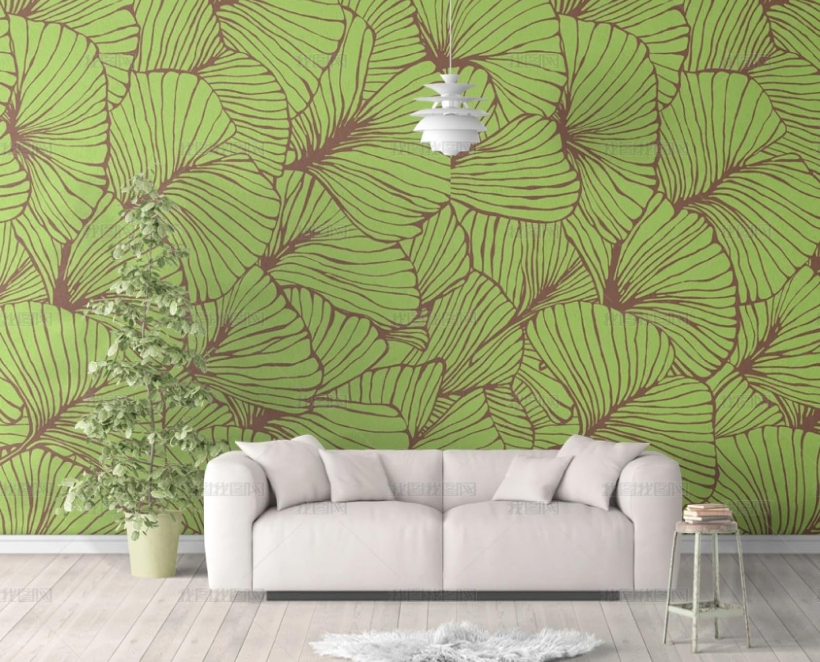 Papier peint autocollant ginkgo vert vinyle imperméable pour meuble