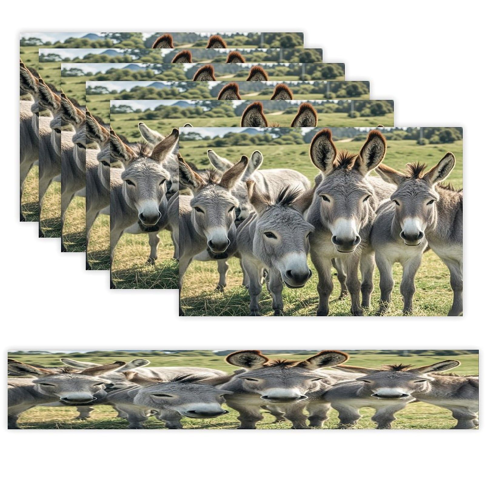 Donkey Animals Table Runner and Placemats Set of 7 Linen Table Mat Non-Slip Place Mats Washable Placemat Heat Resistant Place Mat with Table Runner for Party Dining Decor