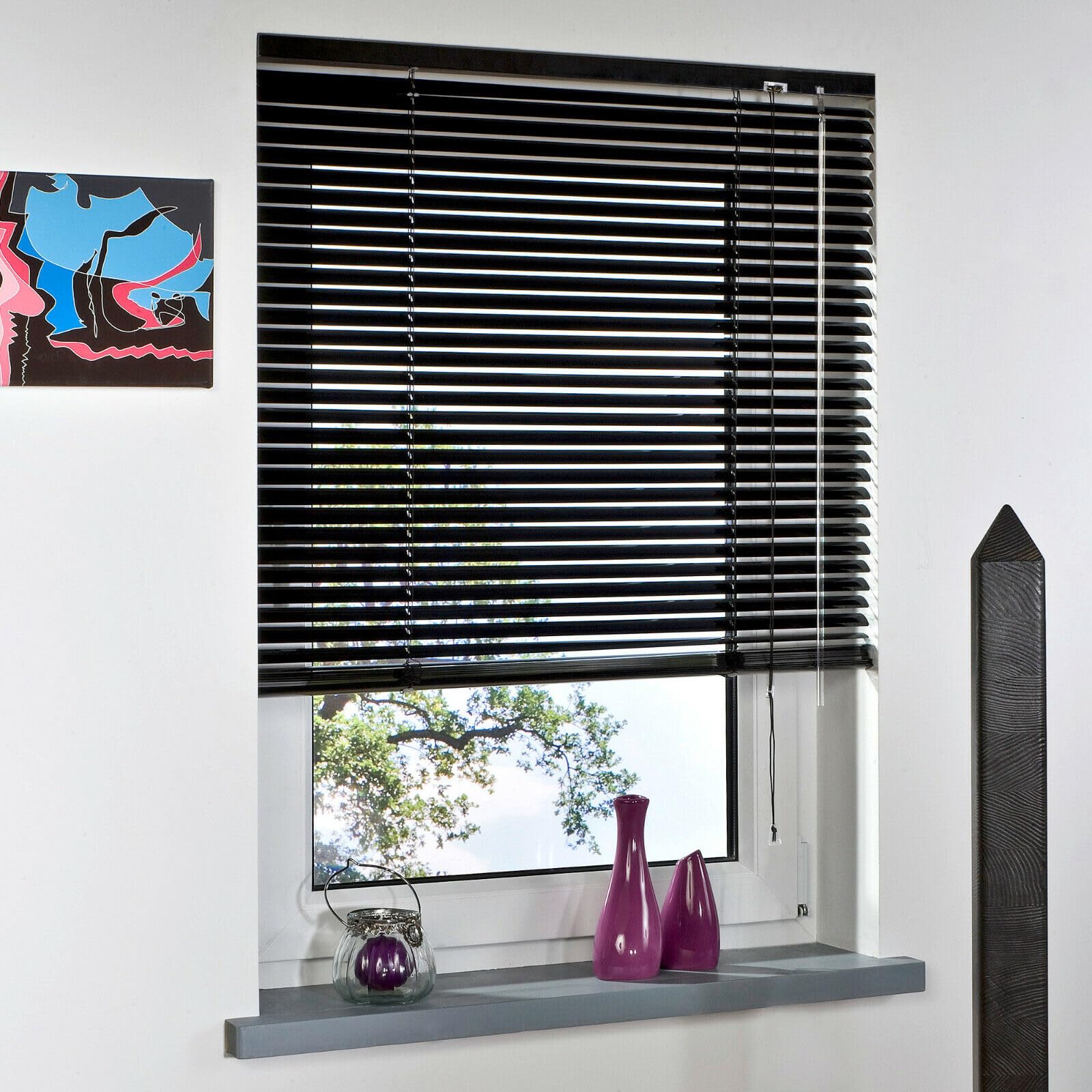 Alu Jalousie viele Größen und Farben Aluminium Lamellen Rollo Faltrollo Jalousette Wandmontage Deckenmontage Tür Fenster Sonnenschutz Sichtschutz Blendschutz Hitzeschutz (110 x 160 cm, Schwarz)