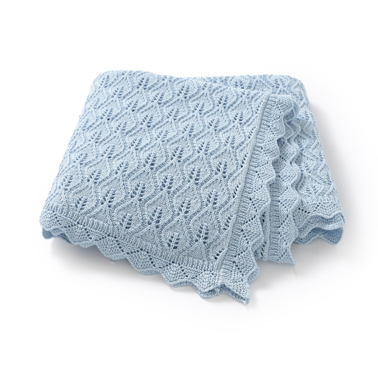Hadetoto Baby Cellular Blanket, Cotton Knit, Newborn Girl Boy Essentials Gifts, 100 x 80cm (Light Blue)