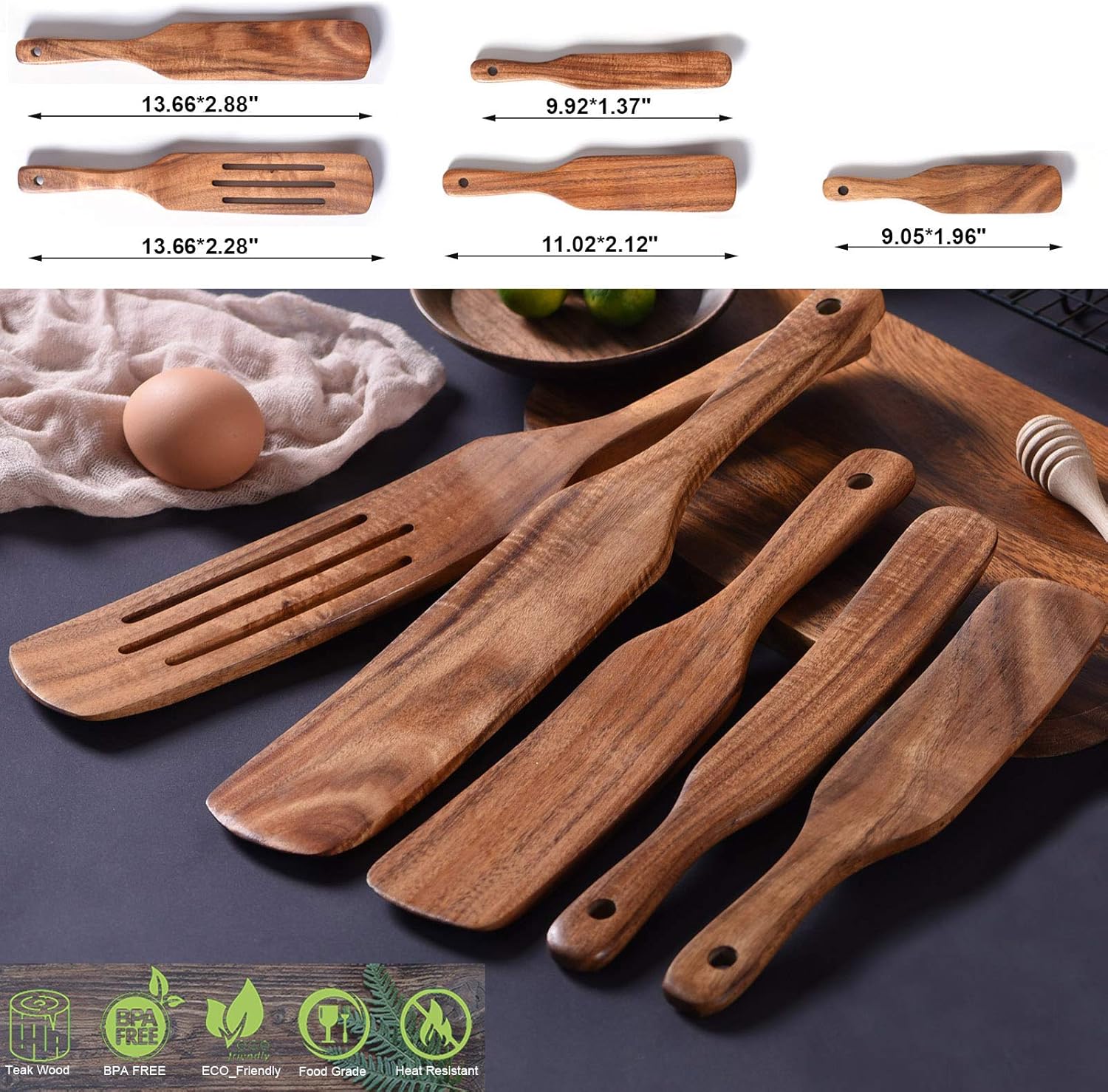 Spurtle Set,Wooden Spurtle Set of 5,Wooden Spoons for Cooking, Natural Teak Wooden Spatula for Cooking, Stirring, Mixing, Serving,Spurtles Kitchen Tools As Seen On Tv, Sourdough Starter Spatula - Image 3