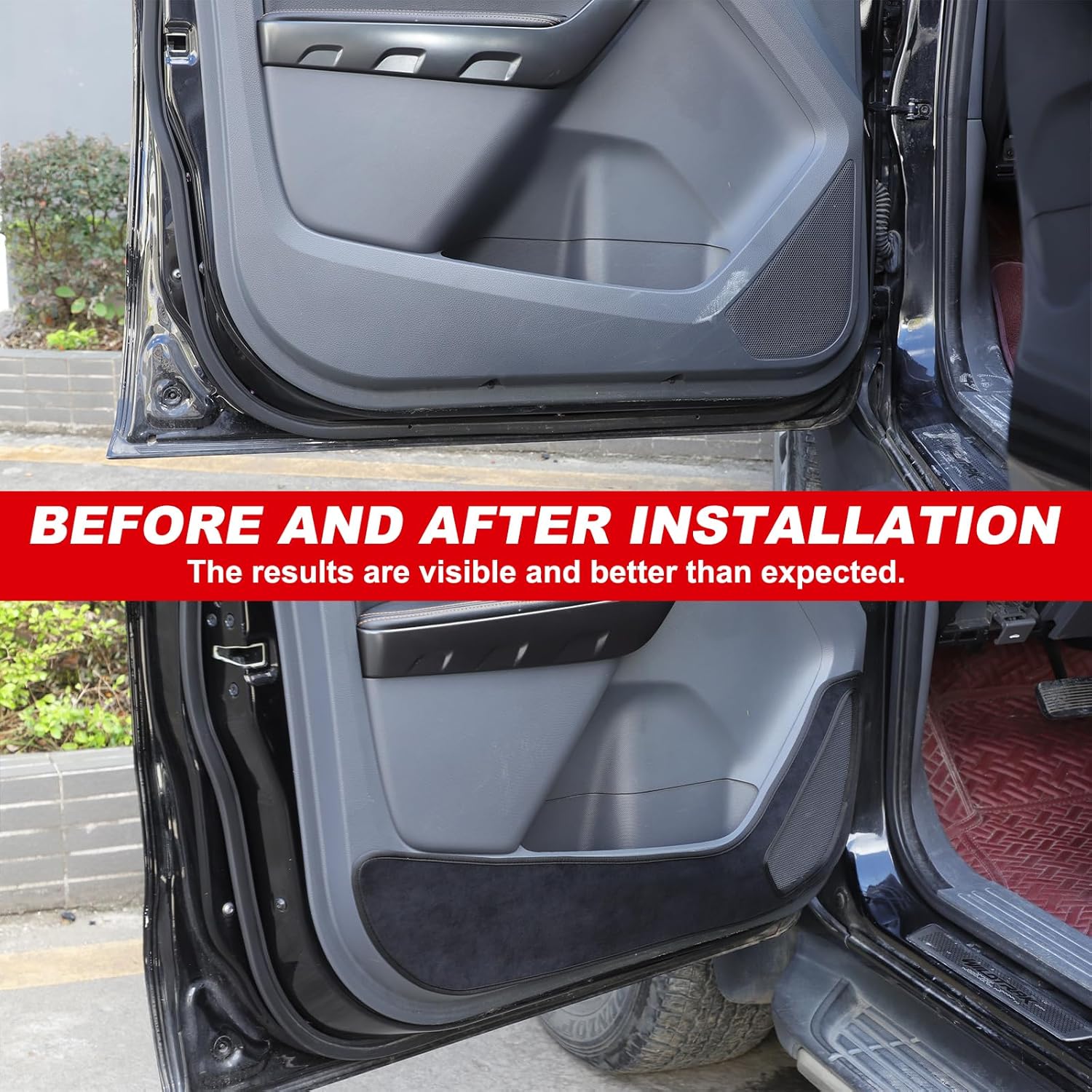 Car Door Anti Kick Pad Cover Compatible with Ford Ranger 2015 2016 2017 2018 2019 2020 2021 Accessories, Door Scratch Protector Molding Trim, 4Pcs