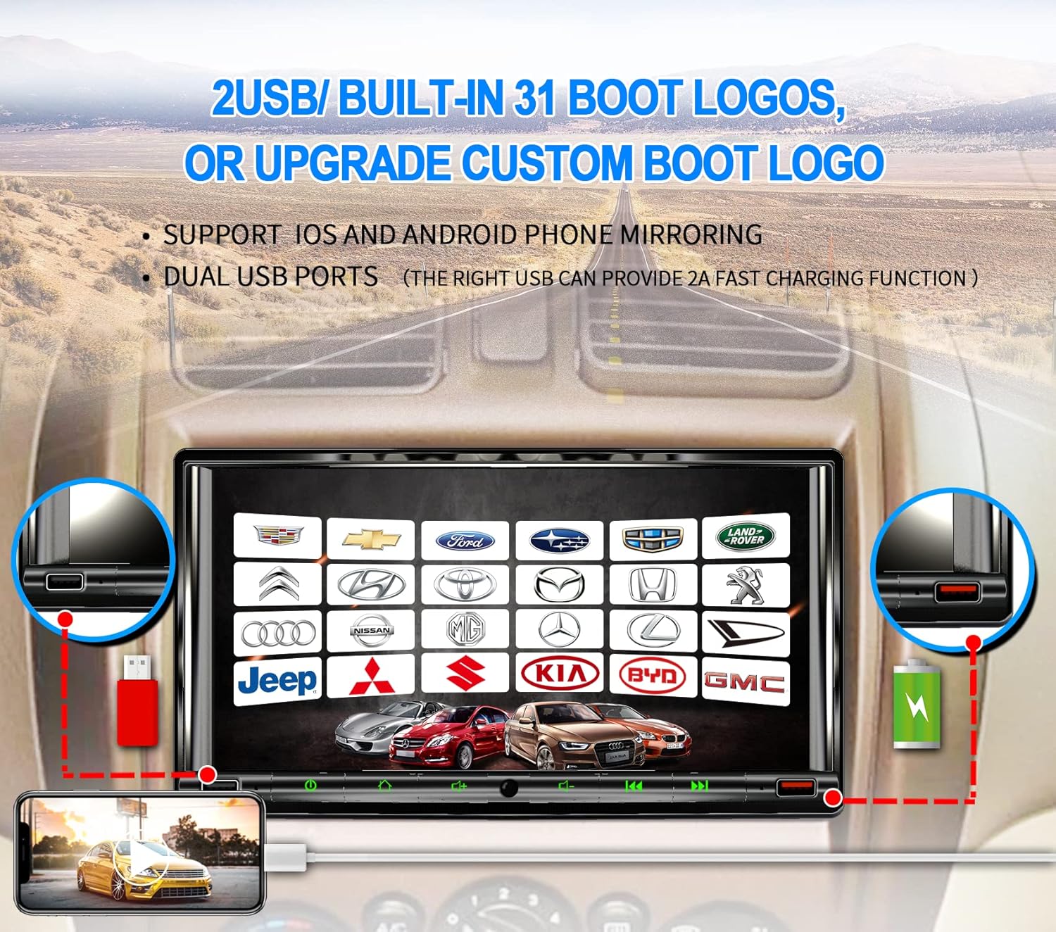 1280x720 HD Non-Glare Touch Screen Car Stereo with 30 Segment EQ,7 Inch Double Din Car Stereo for Apple Carplay & Android Auto with Bluetooth 5.2 ,Car Radio With Backup Camera , Mirror Link /SWC/FM/AM : Electronics