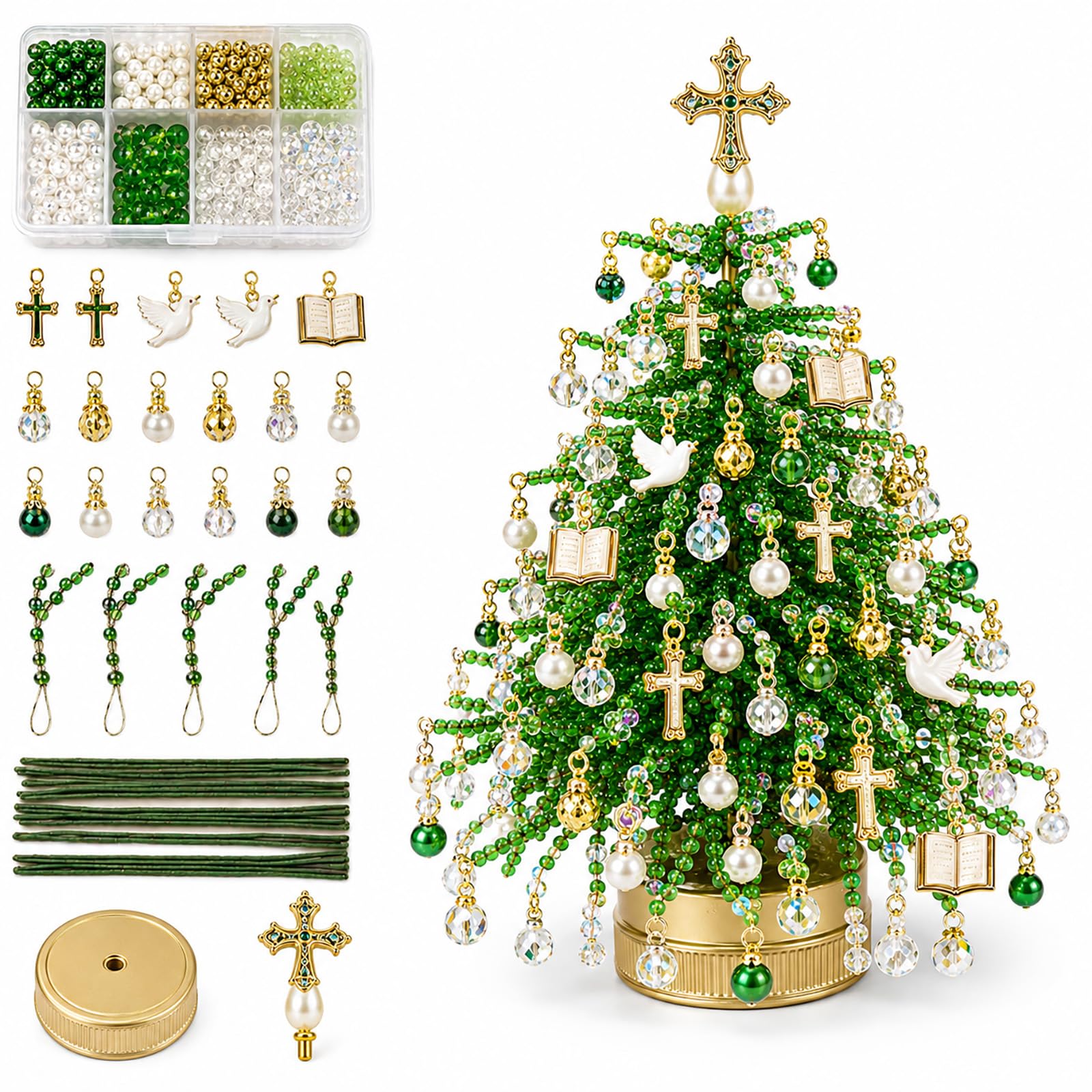DIY Beaded Christmas Tree Kit, with String Lights