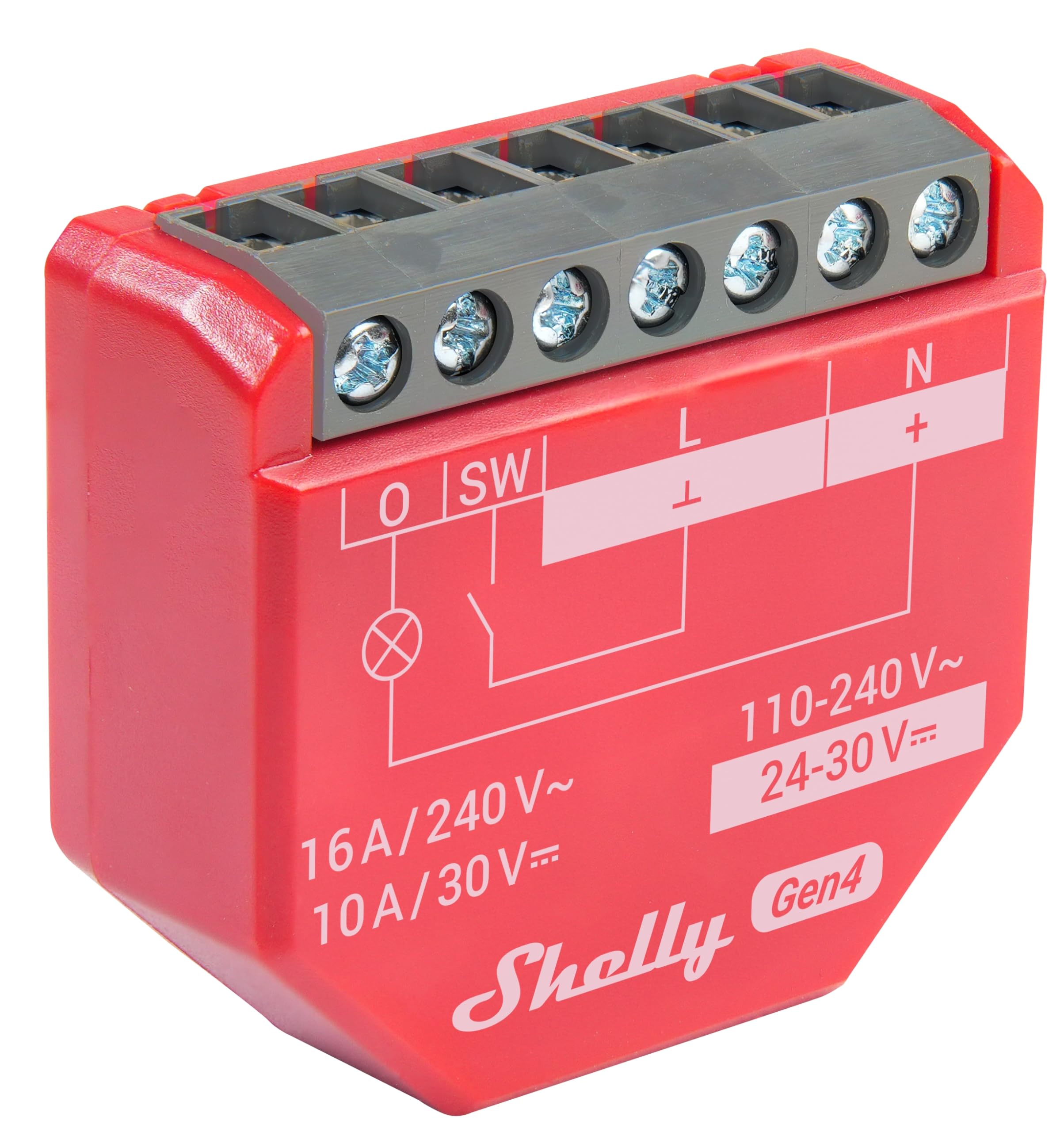 SHELLY Relais 1PM Gen4, 16 A, WLAN, Bluetooth, rot, 4 Stück