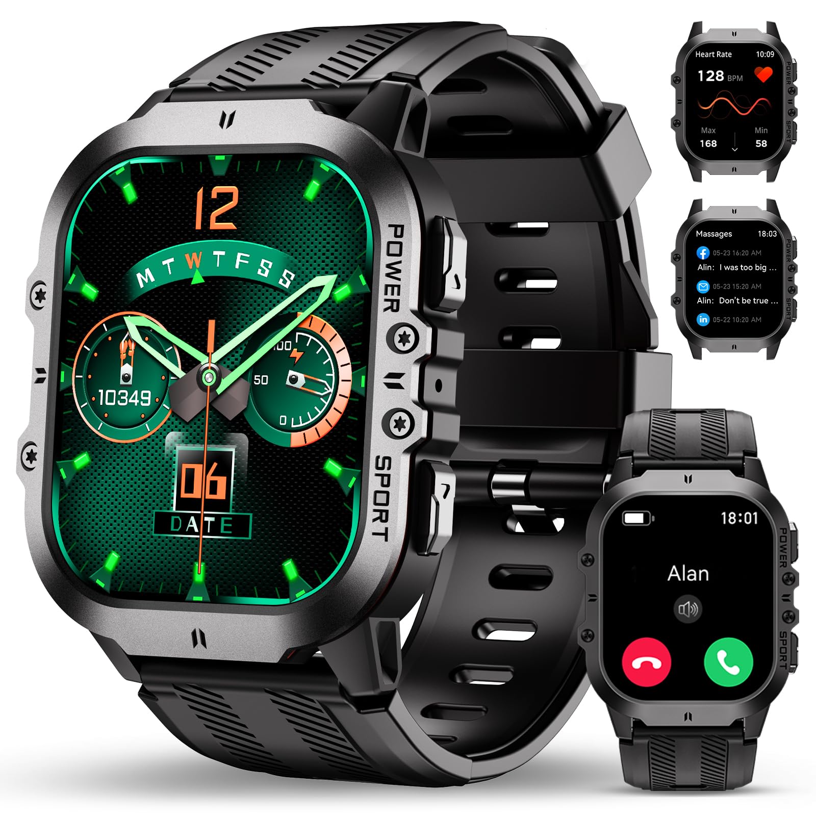 OUKITEL Smartwatch Uomo BT20 Impermeabile Fitness Watch 1.96 Pollici AMOLED Touch Screen con Funzione Telefono, 100 + Modalità Sport con Cardiofrequenzimetro, Contapassi, per iOS/Android