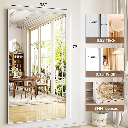 Vista 27 de Espejo de longitud completa de 34 x 76 pulgadas con soporte, espejo rectangular grande para dormitorio, sala de estar o armario, montado en la pared