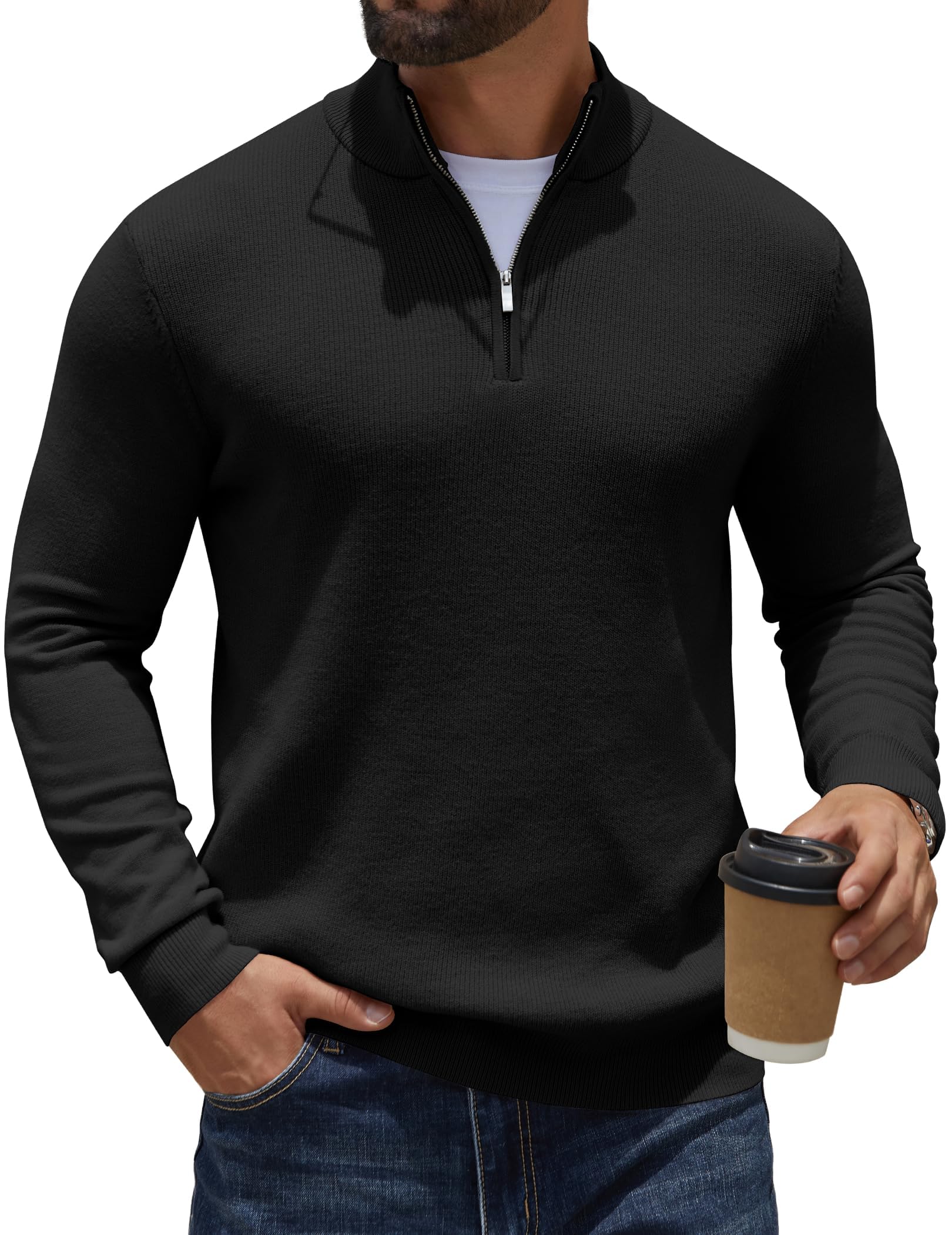 COOFANDY Herren Pullover Reißverschluss Rollkragenpullover Langarm Strickpullover Pulli Sweater Leichter Winterpullover